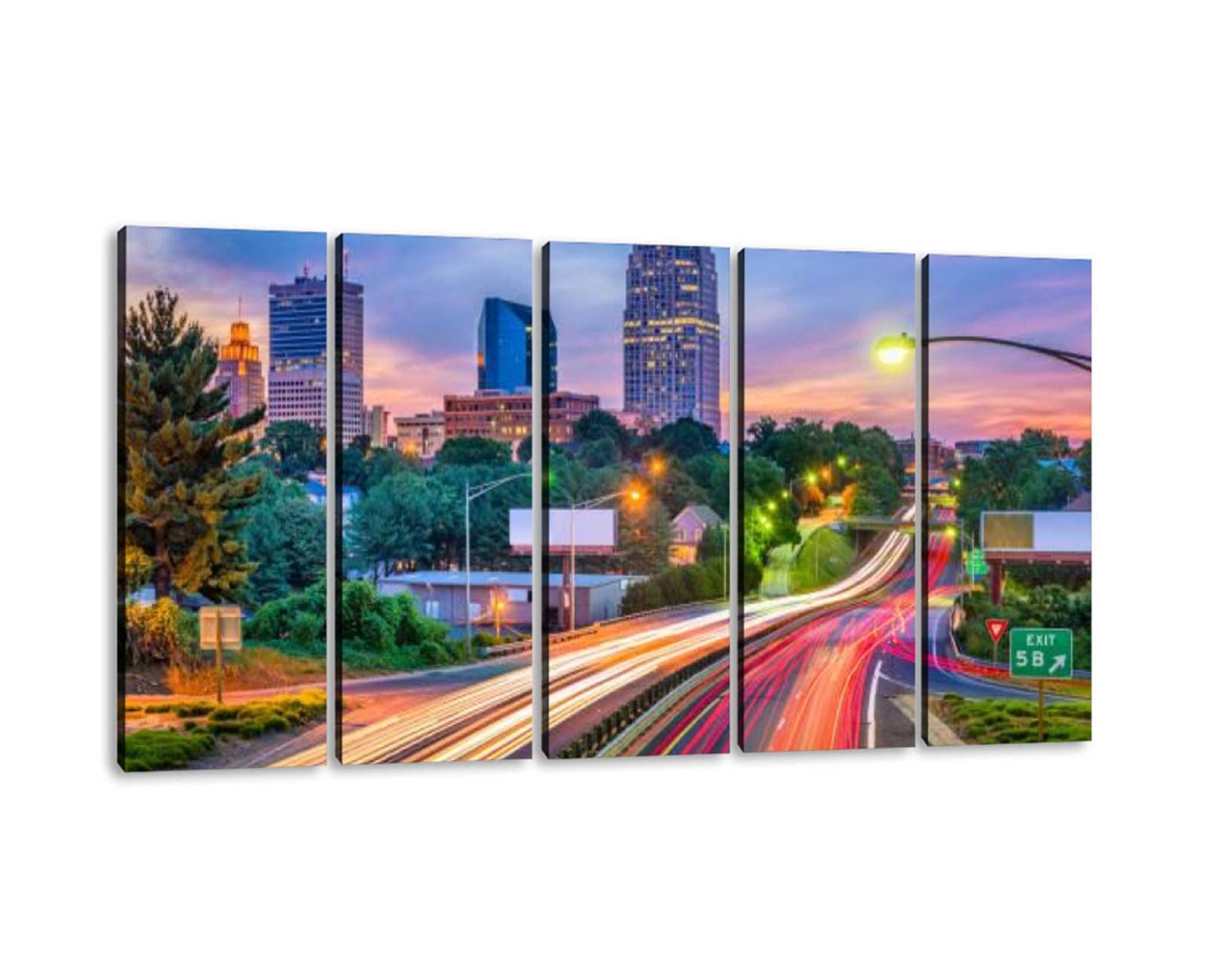 5 Panels Winston Salem North Carolina Canvas Wall Art - Modern Framed Painting for Office, Bedroom & Home Decor - Ready to Hang 60''Wx32''H - Perfect for Living Room, Dining Area & Workspace