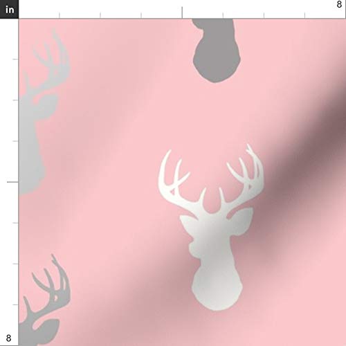 Deer Pink Meadow Sunrise Gray Woodland Nursery Buck Printed Velvet Fabric by The Yard - Premium Upholstery & Home Decor Material for DIY Projects, Curtains, Pillows, and Apparel