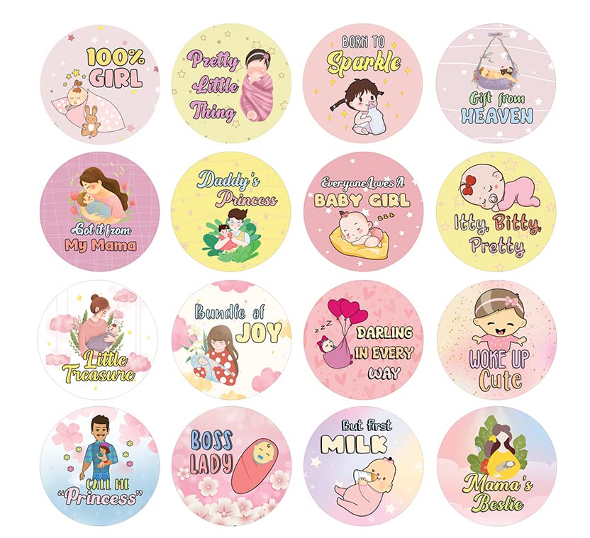 Creanoso New Baby Girl Quotes Stickers (10 Sets X 16 Designs) - Perfect Sticker Card Giveaways for Expectant Mothers & Baby Showers - Cute Stocking Stuffers & Unique Baby Shower Gifts - Ideal for Nursery Decor, Scrapbooking & Parenting Rewards