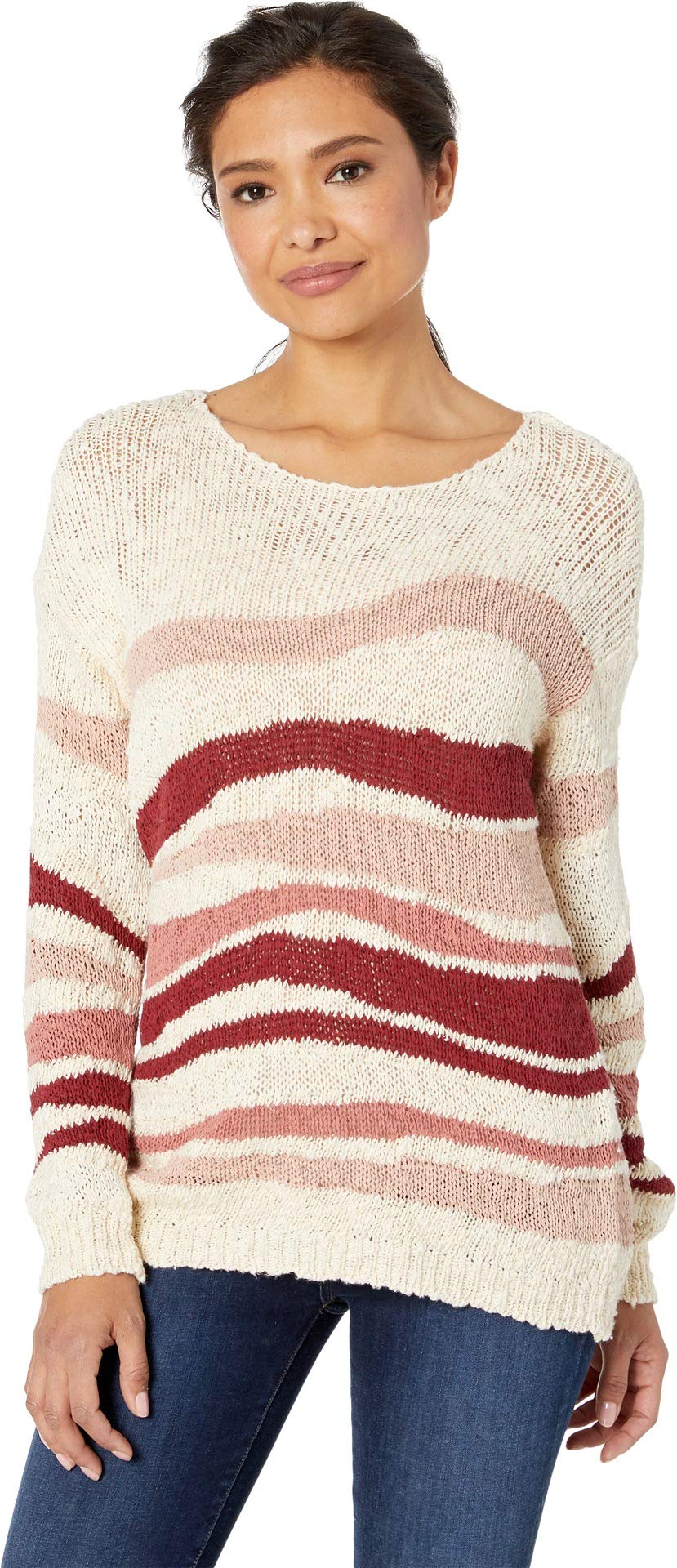 Two by Vince Camuto Women's Long Sleeve Striped Jersey Sweater in Sand Drift - Perfect for Fall Layering and Casual Office Wear