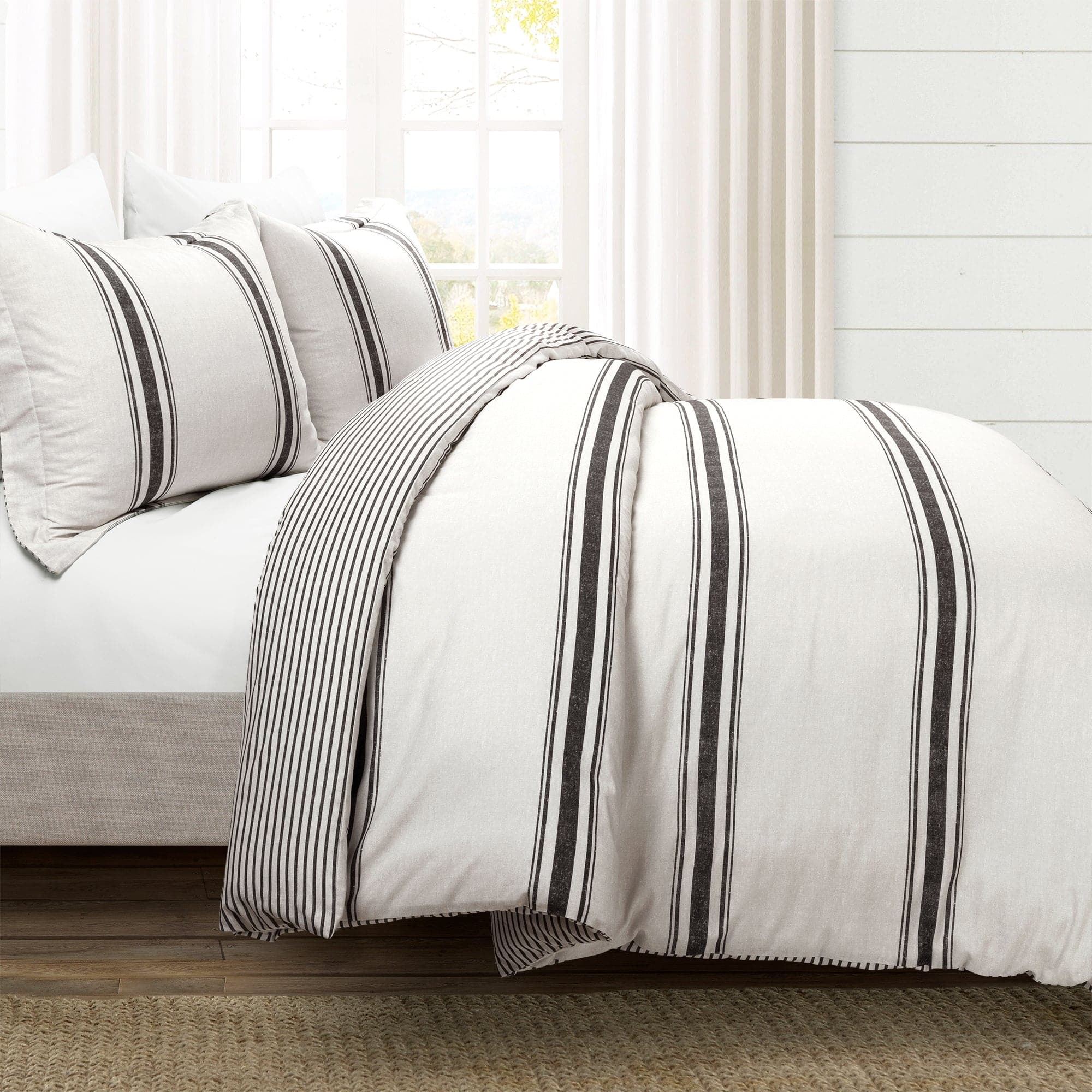 Farmhouse Stripe 100% Cotton Duvet Cover Set - Soft & Breathable Bedding for Cozy Bedroom Decor - Perfect for Guest Rooms, Master Bedrooms & Vacation Homes