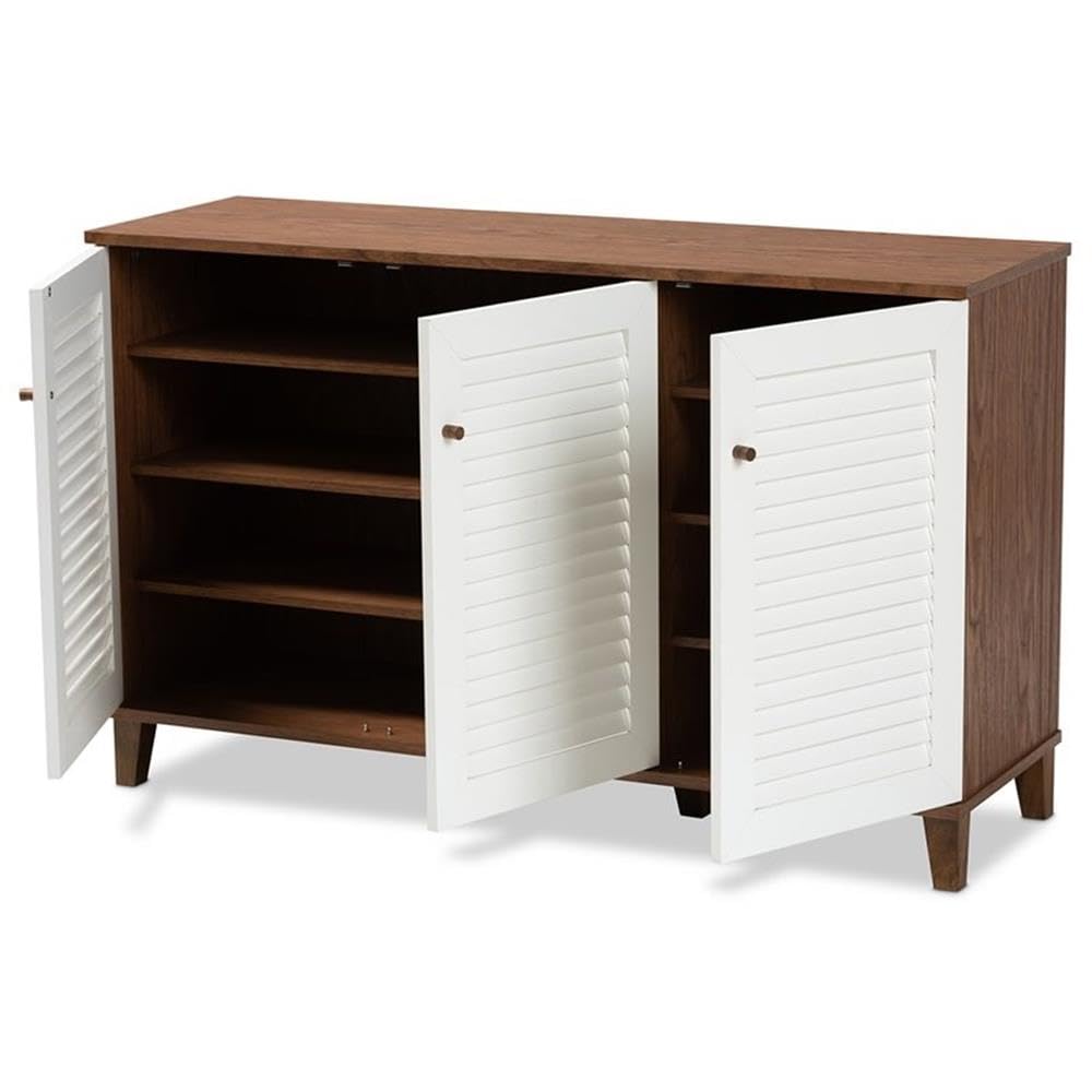 BOWERY HILL Modern Walnut 8-Shelf Shoe Storage Cabinet - Contemporary Shoe Organizer for Entryway, Closet & Bedroom Organization