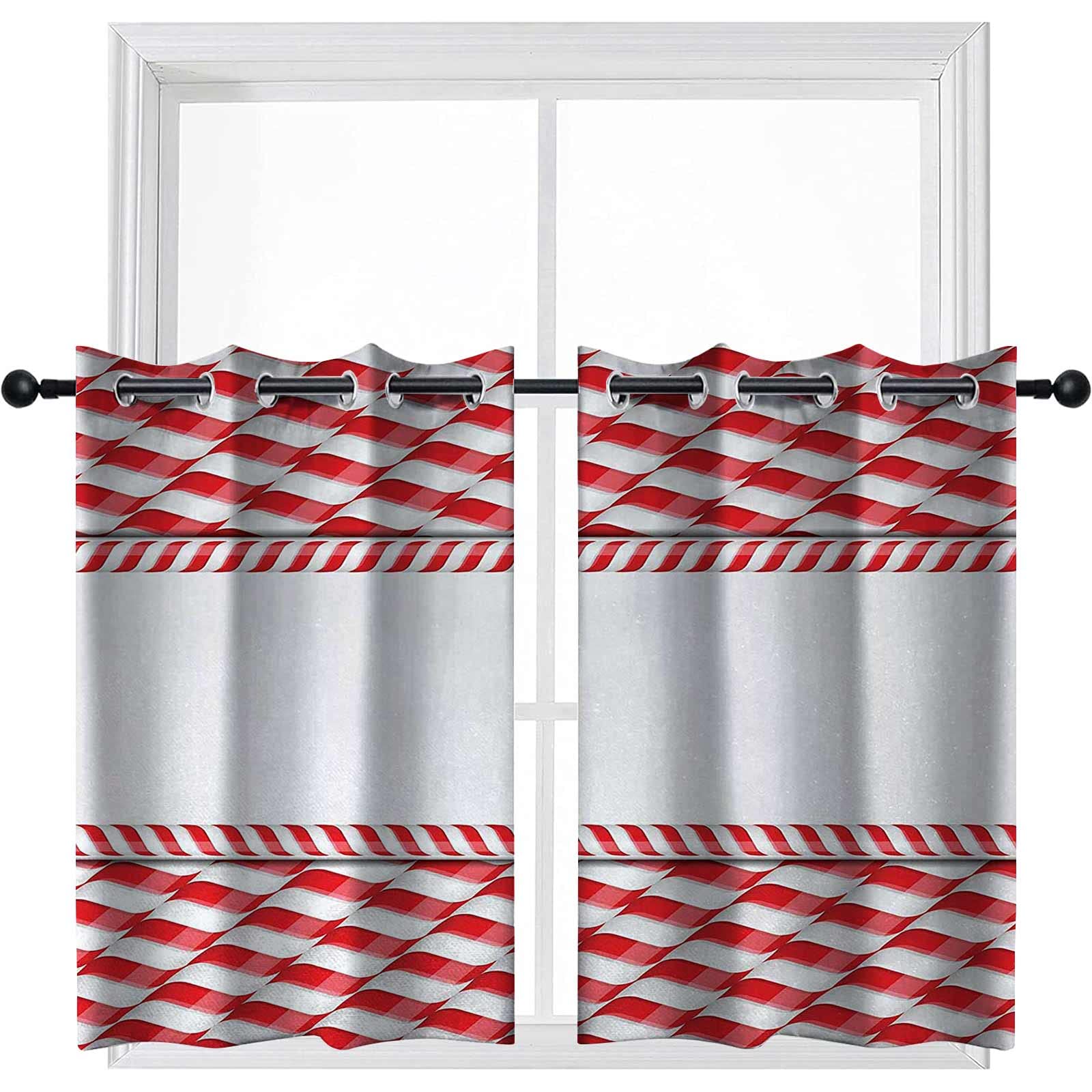 Red and White Candy Cane Kitchen Curtains - 36 Inch Length Door Window Curtains Set of 2 Panels - Half Window Curtains for Bedroom, Girls Room (42 x 36 Inch) - Perfect for Christmas Decor, Holiday Kitchen & Cozy Bedroom Styling