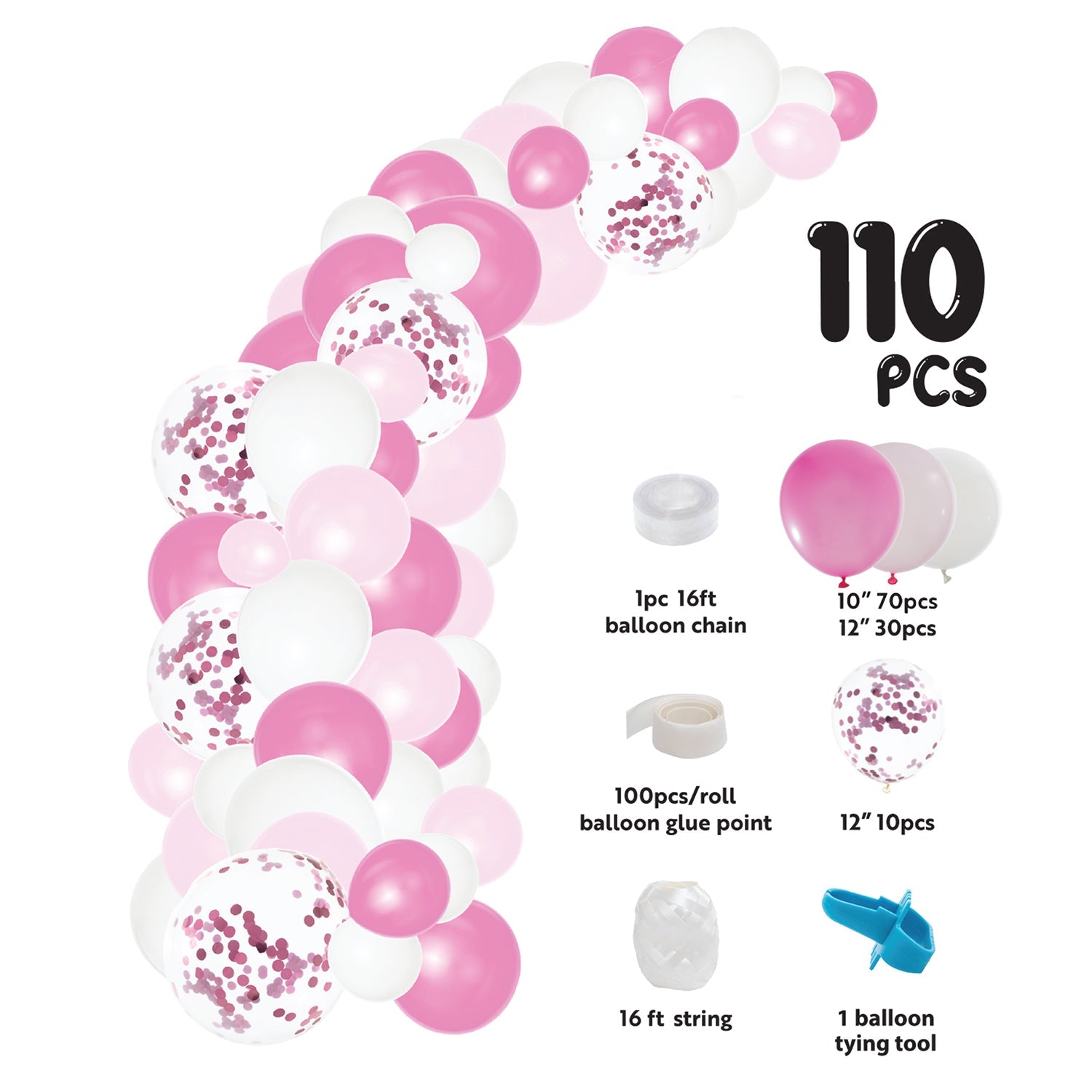 Pink Rose Gold Balloon Garland Kit for Party Decorations | Birthday, Wedding, Baby Shower & Event Backdrop