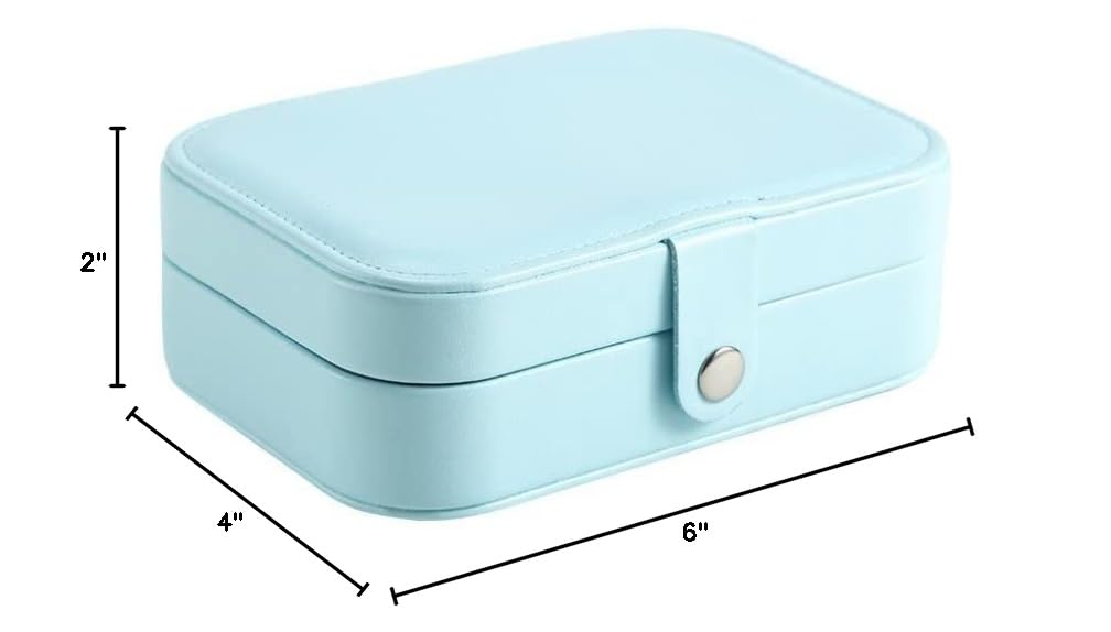 Portable Jewelry Organizer Travel Case - 2 Layer PU Leather Small Jewelry Storage Box for Necklaces, Rings & Earrings - Light Blue Compact Jewelry Holder for Women, Perfect for Travel, Home & Office Use (JBJV05T)