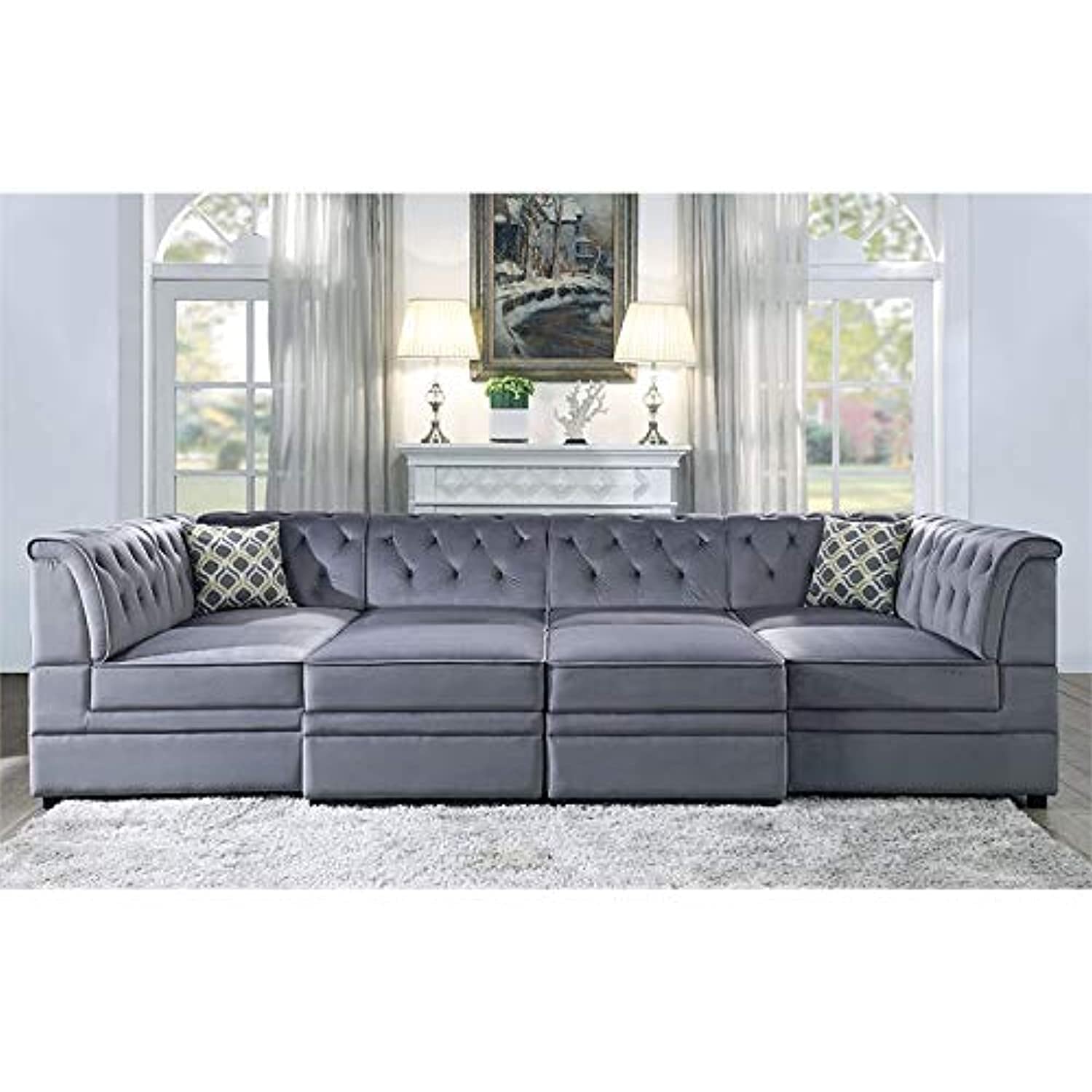 Acme Furniture Sofa - Gray Velvet Upholstered Modern Living Room Couch for Home & Office Comfort