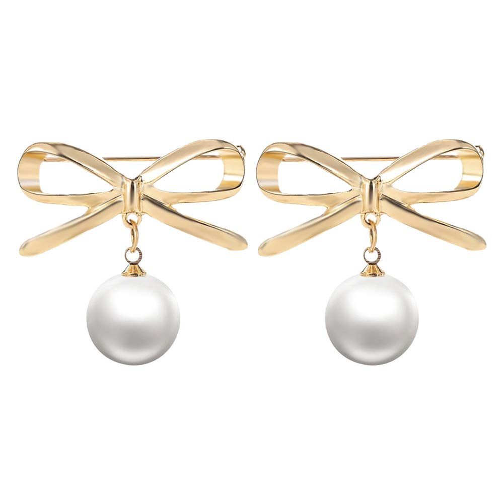 Newrys 2Pcs Cute Cartoon Enamel Lapel Pins - Fashion Bowknot with Faux Pearl Alloy Brooch for Women, Jackets, Clothes, Backpacks & Hats | Golden Jewelry Gift for Birthday, Party & Daily Wear