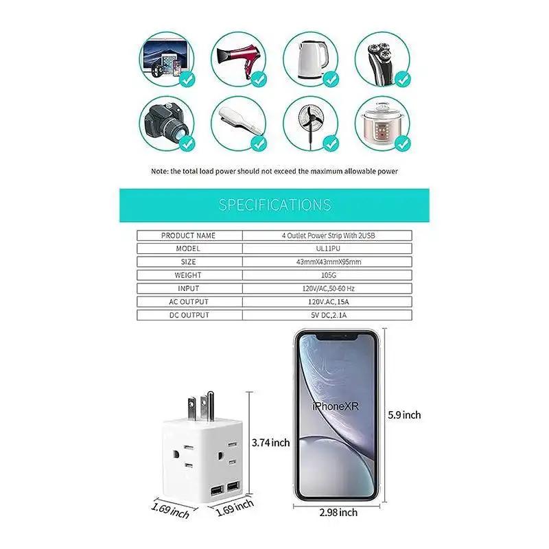 Cruise Ship Approved Multi Outlet with 2 USB Ports & 4 AC Outlets - Perfect for Travel, Cruise Cabins & Hotels