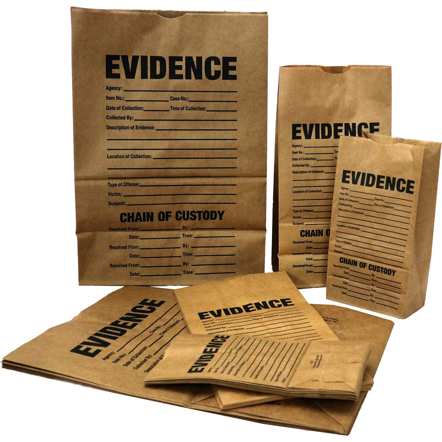 Crime Scene Evidence Bags - 15-Piece Sample Pack (5 Small, 5 Medium, 5 Large) - Heavy Duty Forensic Storage for Police, Detectives & Crime Scene Investigators - Secure Evidence Collection & Preservation