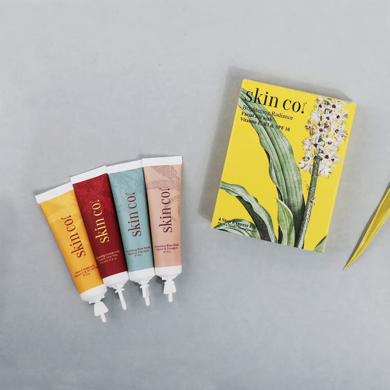 Skin Co Brightening Radiance Facial Kit with Vitamin E, B3 & SPF 10 | 4-Step Express Facial for All Skin Types | 40ml | Perfect for Daily Skincare & Travel