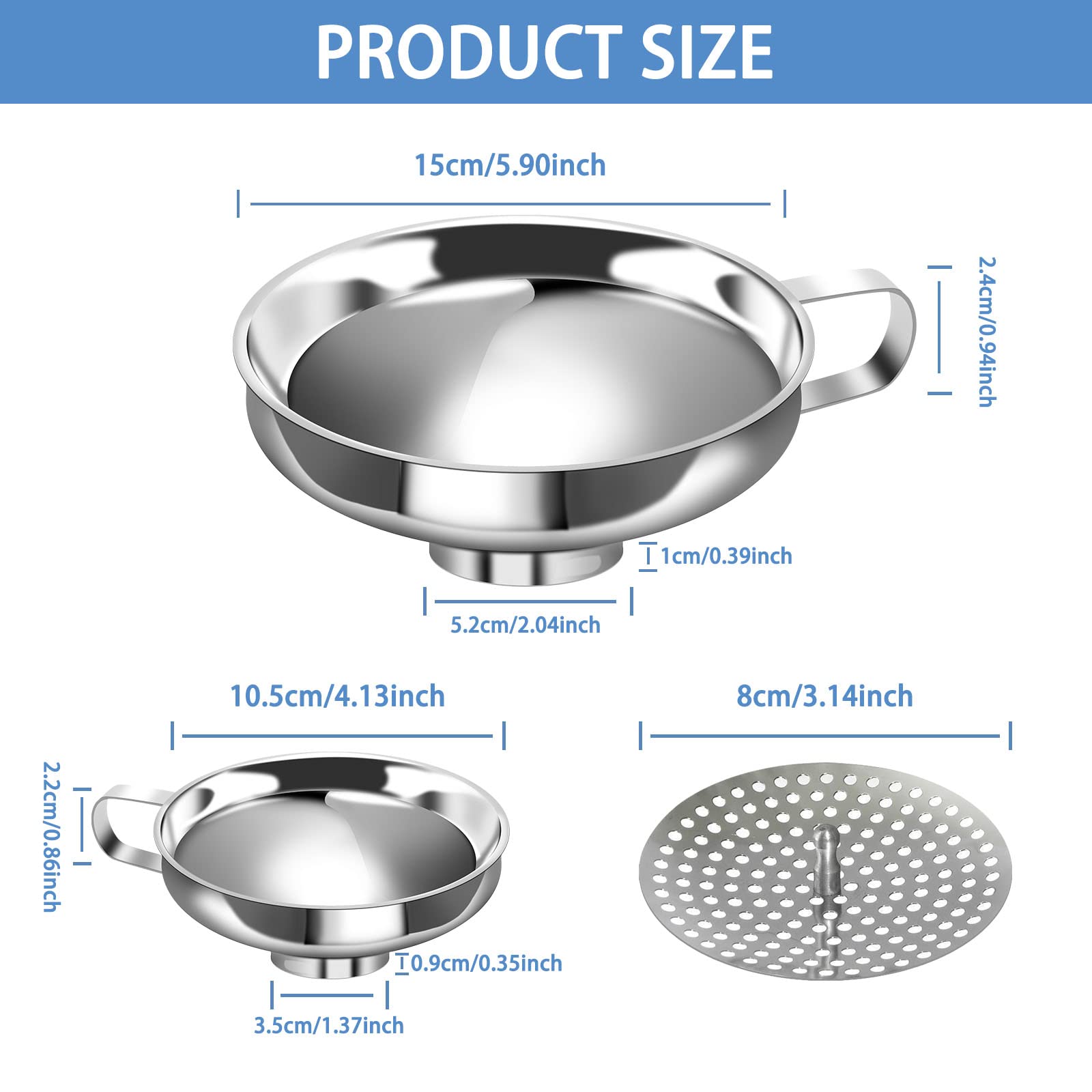 Stainless Steel Canning Funnel Set - 2 Pack (Small & Large) Wide Mouth Kitchen Funnel for Mason Jars, Bottles & Food Preservation - Perfect for Home Canning, Jam Making & DIY Liquor Bottling