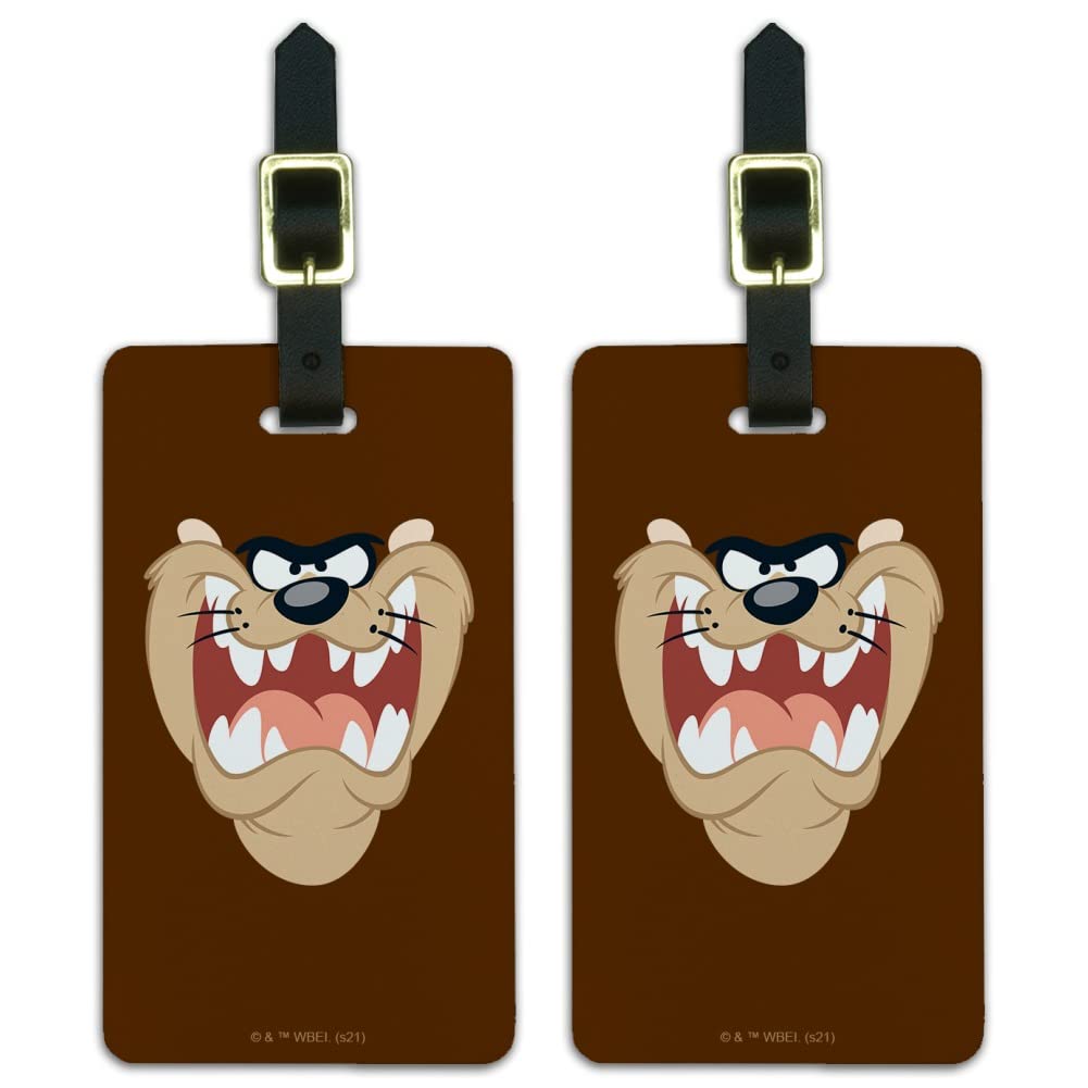 Looney Tunes Taz Face Luggage ID Tags - 2 Pack Suitcase Name Tags for Carry-On Bags, Backpacks & Travel Accessories - Perfect for Airports, Vacations & Business Trips