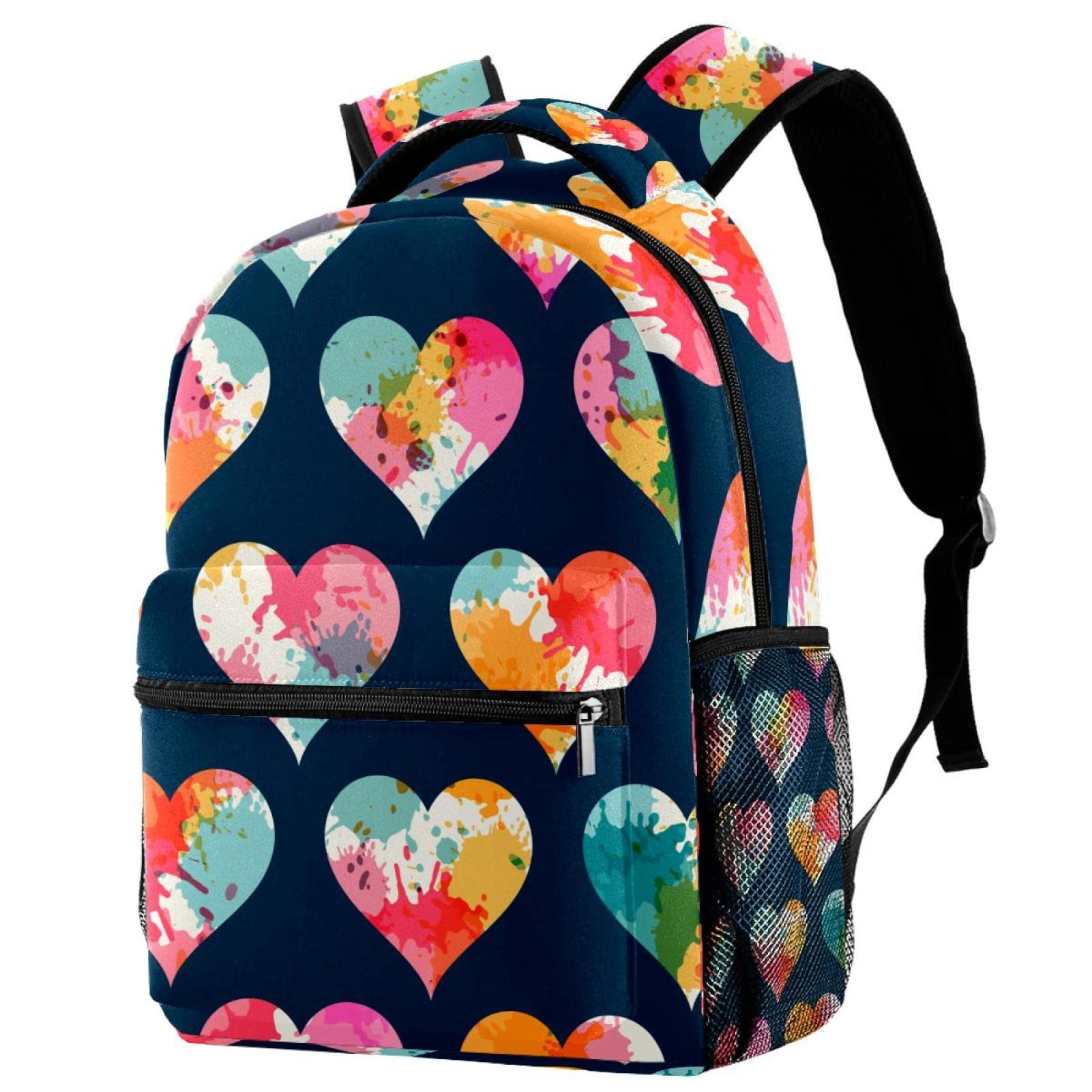 Waterproof Hearts Print Backpack - 11.5x8x16 Inch School Bookbag, College Rucksack for Students, Business Travel & Work Commute | Perfect for Campus, Office & Weekend Getaways