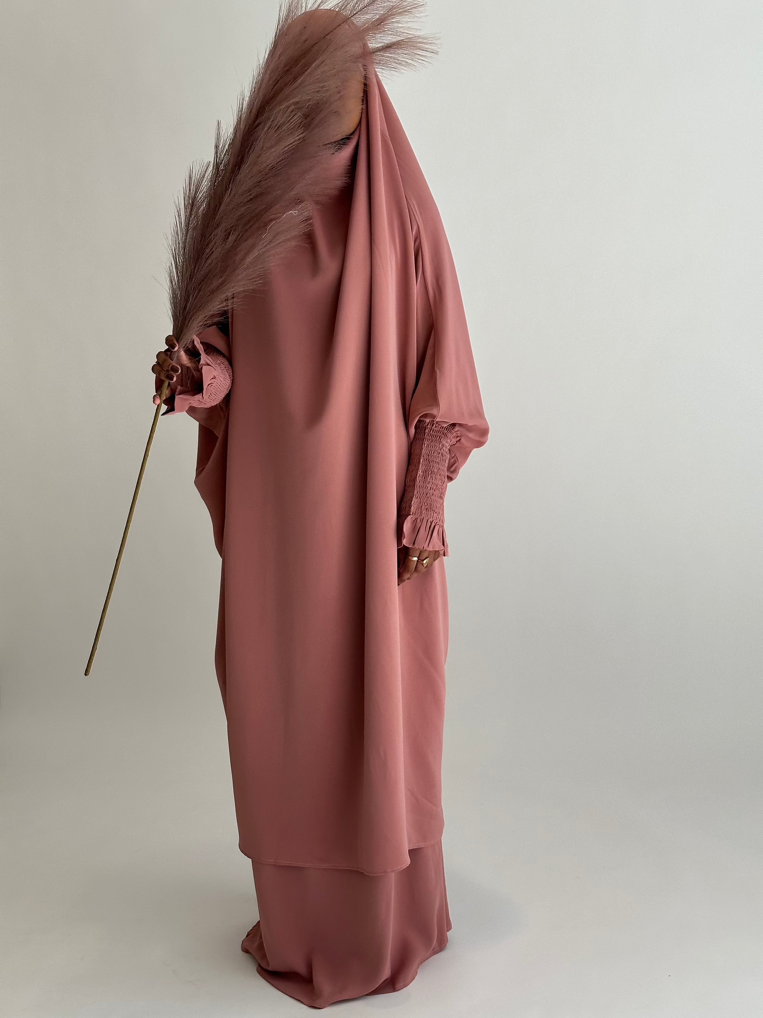 Medina 2-Piece Jilbab Set - Soft Pink Salmon Color | Modest Muslim Prayer Dress for Women | Perfect for Daily Wear, Prayer & Special Occasions