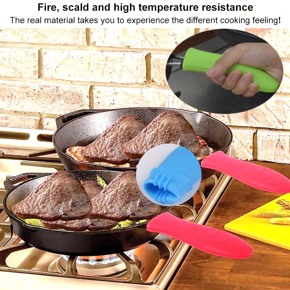 3Pcs Heat Resistant Silicone Handle Covers for Cast Iron Skillets, Frying Pans & Griddles - Non-Slip Oven Safe Pot Handle Grips (Green) - Perfect for Cooking, Baking & Kitchen Safety