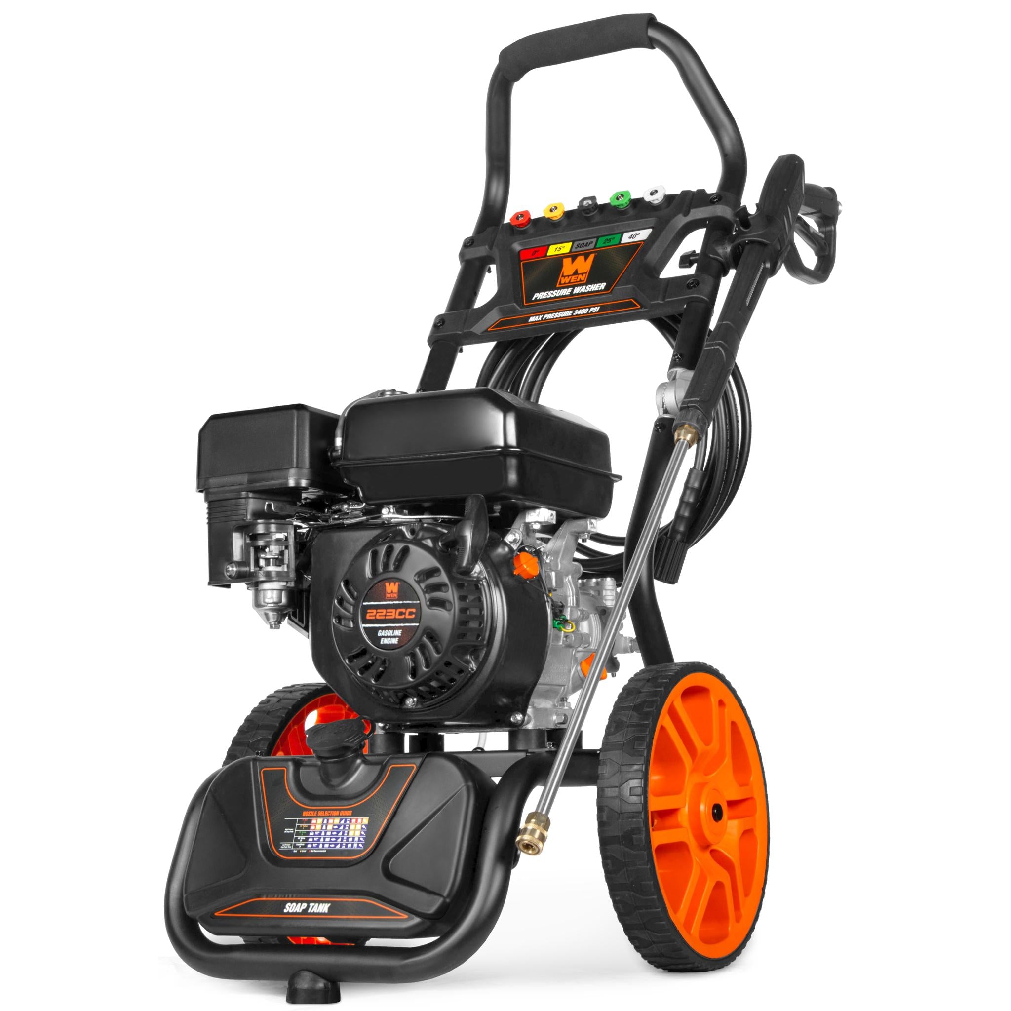 WEN PW224G 3400 PSI Gas Pressure Washer with 223cc Engine | 2.7 GPM Flow Rate & Onboard Soap Tank | Ideal for Home Cleaning, Driveway Washing & Outdoor Surface Maintenance