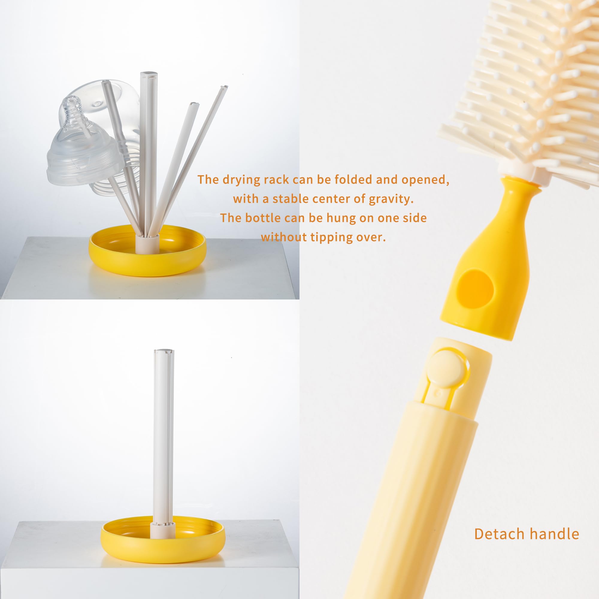 Foldable Silicone Baby Bottle Cleaning Brush Set with Drying Rack - Travel-Friendly Essential for Outdoor, Camping & Baby Care - BPA-Free, Compact & Portable (Yellow) - Perfect for Traveling, Hiking, and On-the-Go Parents