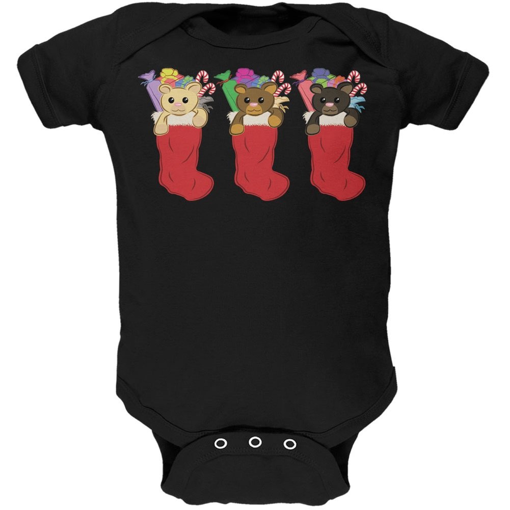 3 Pack Black Teddy Bear Christmas Stockings - Soft Baby One-Piece Holiday Stockings for Gifts, Decor & Festive Celebrations