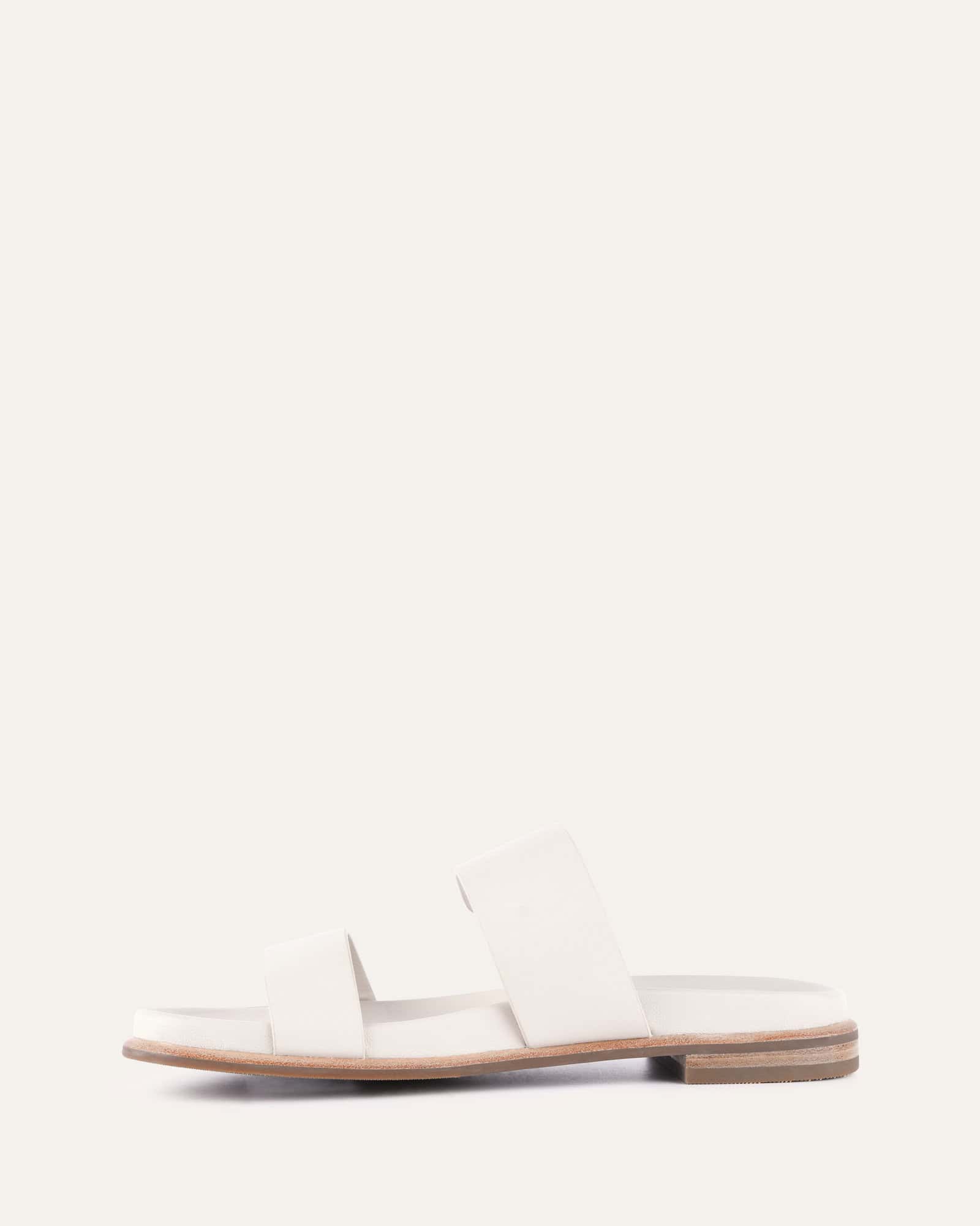 HAYES Women's Flat Sandals - Off White Genuine Leather Comfortable Slip-On Shoes for Summer Beach, Travel & Casual Outings