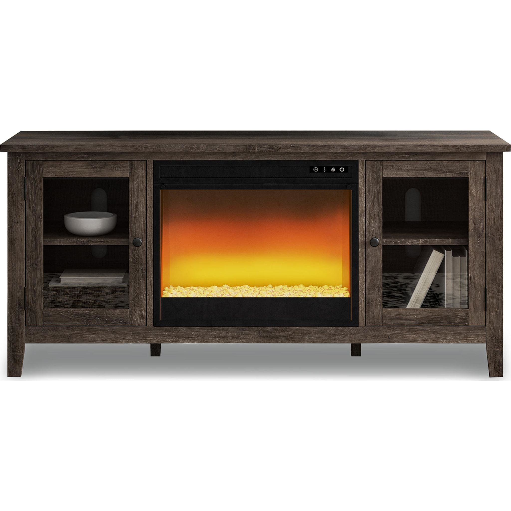 Arlenbry Gray Fireplace Credenza - Modern TV Stand with Electric Fireplace for Living Room, Bedroom & Office