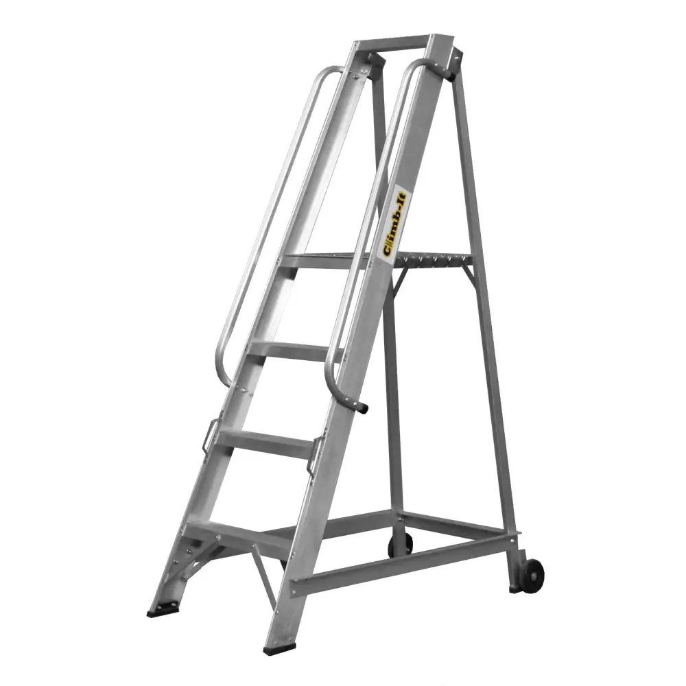 Climb It Aluminum Warehouse Ladder - Heavy Duty Industrial Step Stool for Storage, Shelving & Warehouse Use