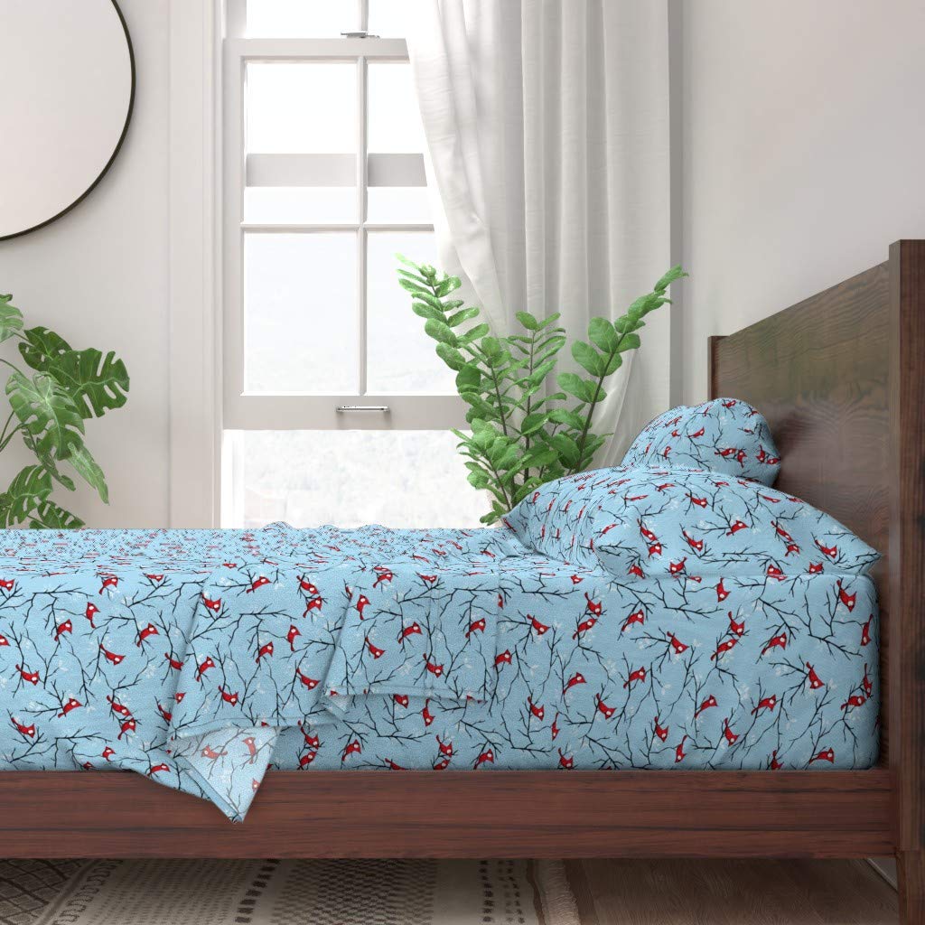 Premium 100% Cotton Twin 3-Piece Sheet Set - Christmas Winter Cardinal Woodland Bird Nature Print Bedding | Soft Breathable Fabric for Cozy Holiday Decor & Guest Room Essentials