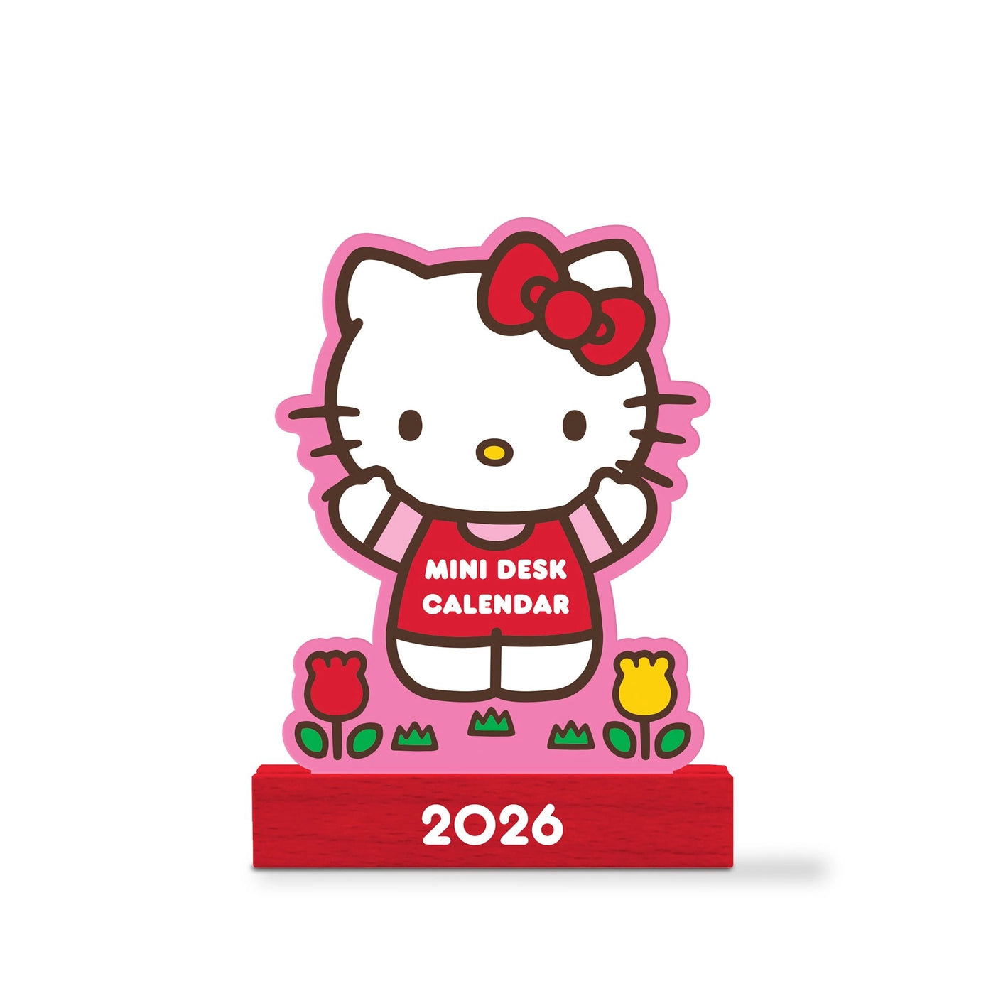 2026 Hello Kitty Playful Pink Mini Desk Calendar with Wood Stand - Cute Kawaii Planner for Office, School & Home Decor - Perfect Gift for Girls & Women