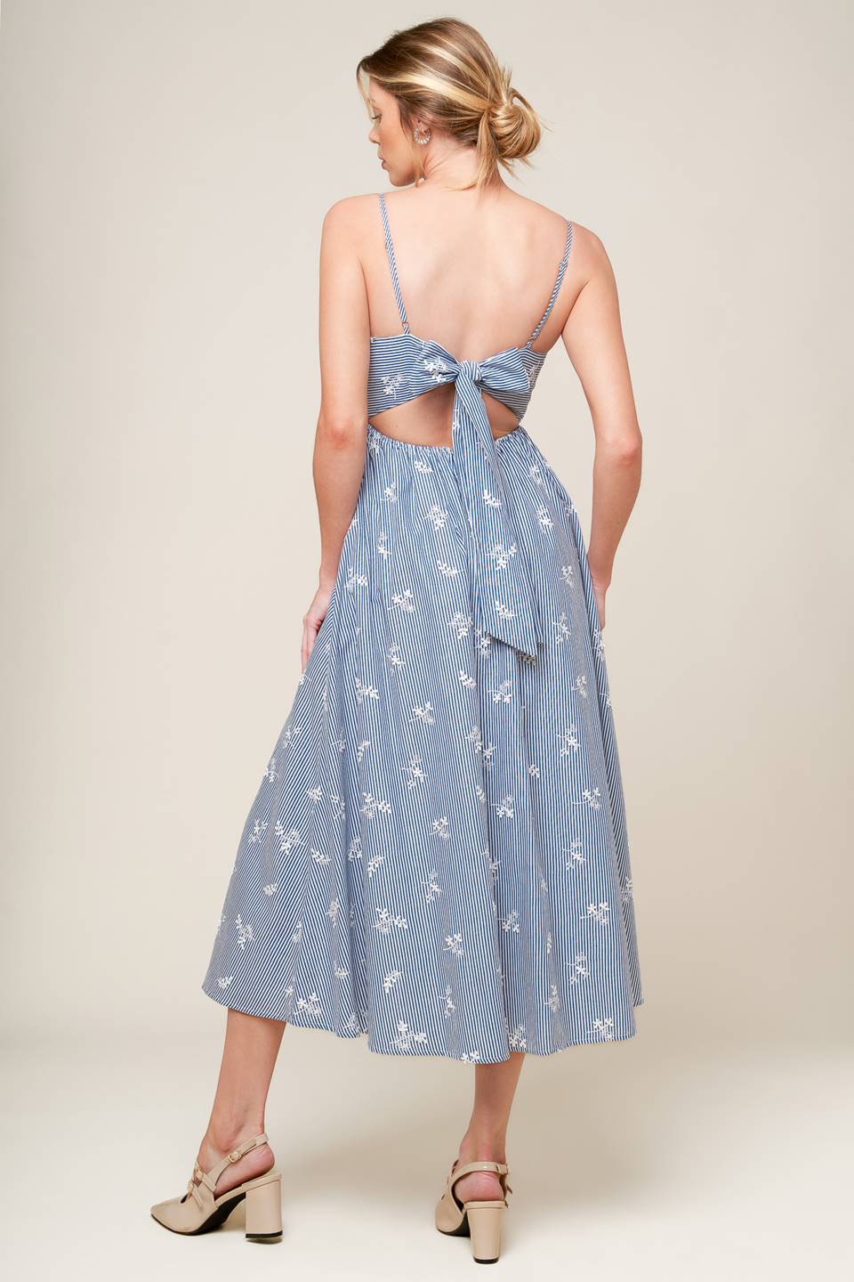 LAYTON EMBROIDERED MIDI DRESS - Blue Floral Summer Dress for Women, Perfect for Beach Vacation, Garden Party & Casual Outings