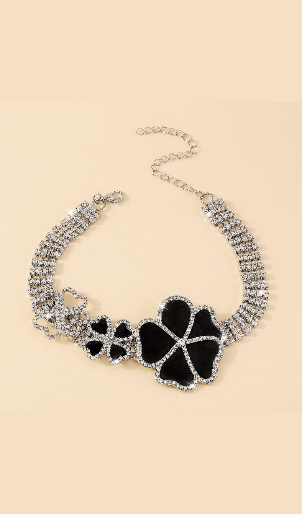 Elegant Geometric Flower Rhinestone Choker Necklace - Perfect for Evening Parties, Weddings & Special Occasions
