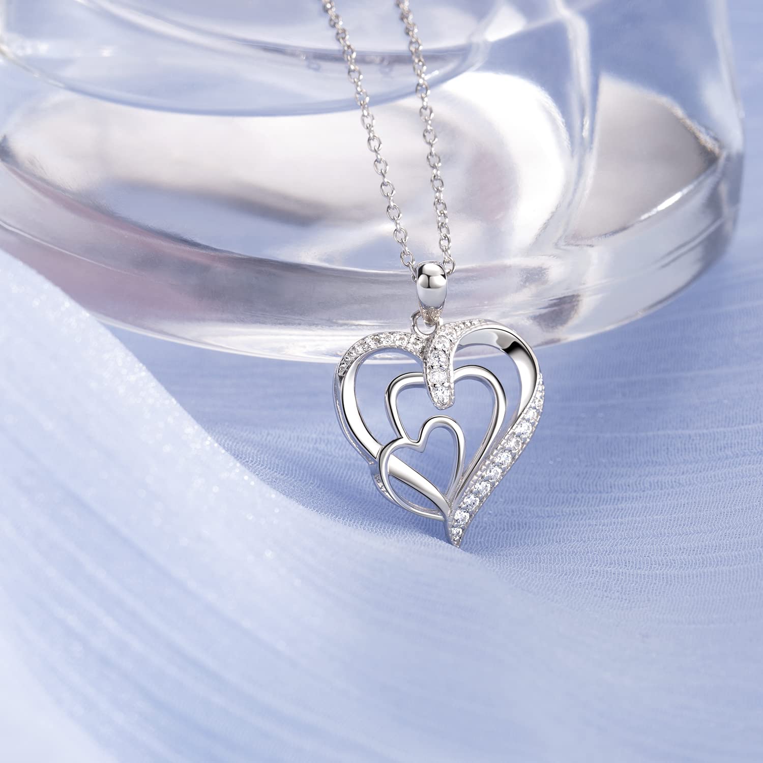18K White Gold Filled 925 Sterling Silver Heart Necklace - Thoughtful Birthday Gift for Grandma from Grandchildren | Elegant Jewelry for Mother's Day, Anniversary & Special Occasions