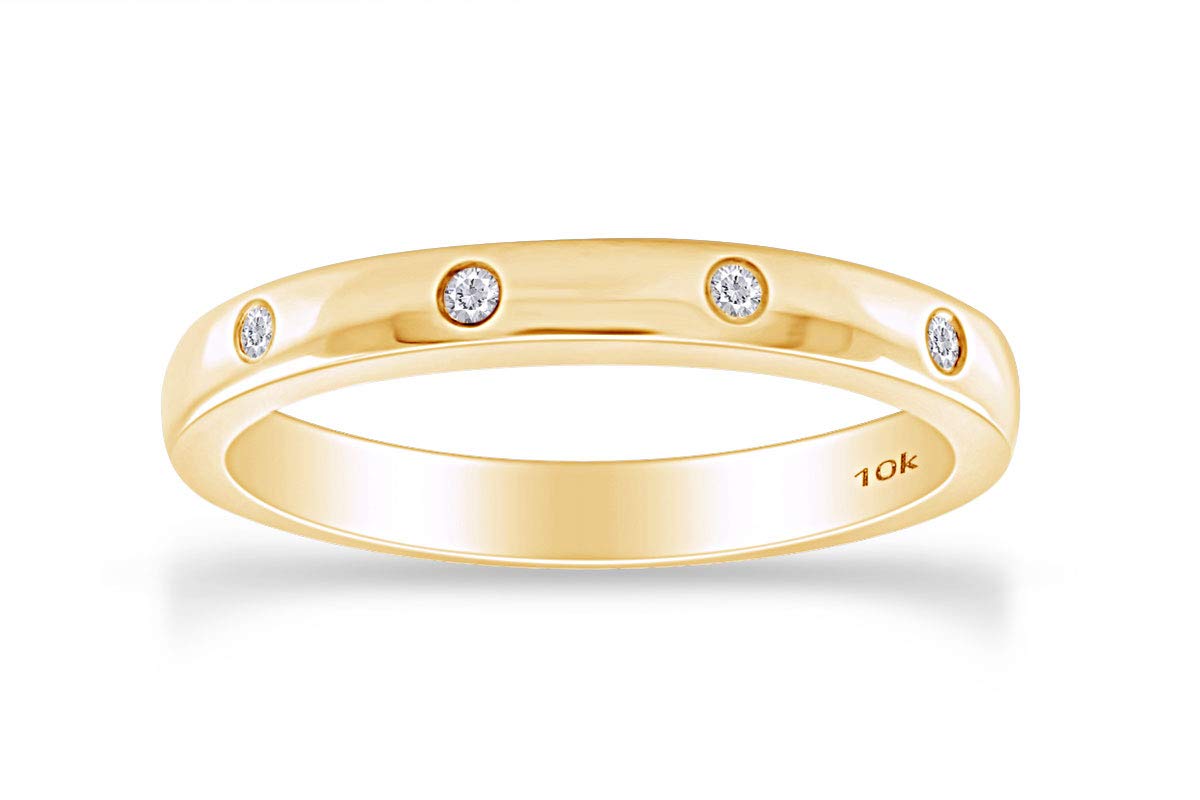 10K Solid Gold Diamond Accent Wedding Band Ring for Women (0.04 cttw) - Elegant Stackable Ring for Bridal, Anniversary & Everyday Wear