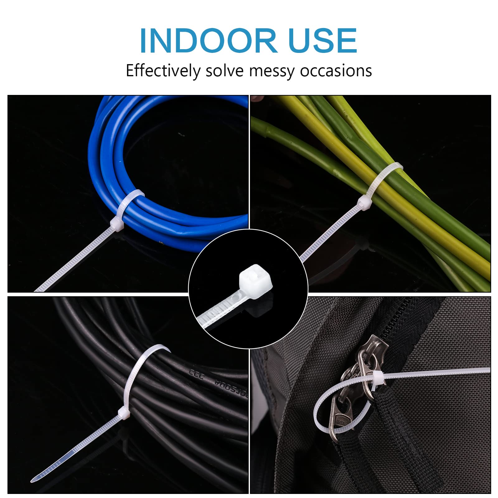 500 Pcs 8-Inch White Nylon Cable Ties - Heavy Duty Self-Locking Zip Ties for Wires, Cables & Bundling - Indoor & Outdoor Use - Perfect for Home, Office, Garden & DIY Projects