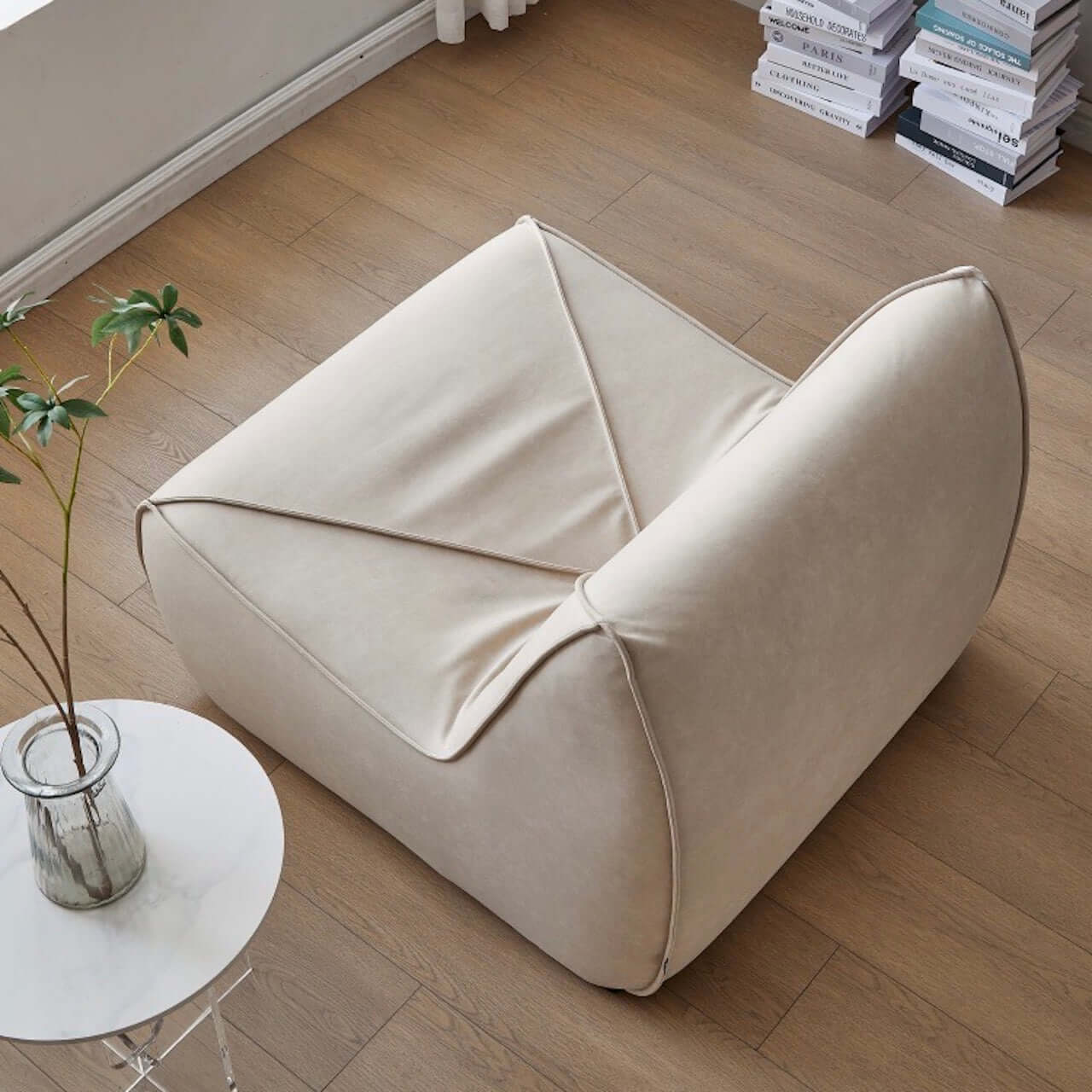Scratch-Resistant White Ultrafine Leather Caterpillar Chair - Modern Single Sofa Lounge Chair for Living Room, Bedroom, or Office Relaxation
