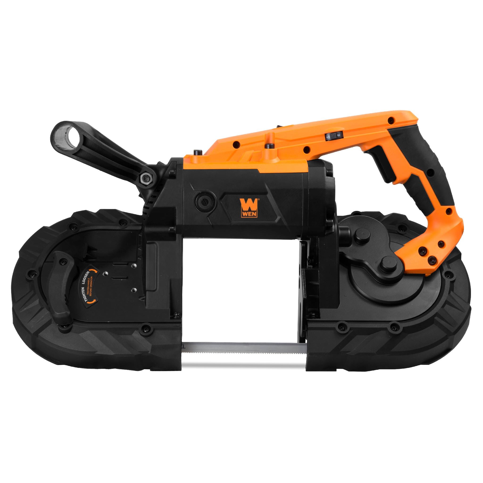 WEN 94396 10 Amp 5 Inch Variable Speed Handheld Portable Band Saw for Metal Cutting - Perfect for DIY Projects, Metal Fabrication, and Construction Work