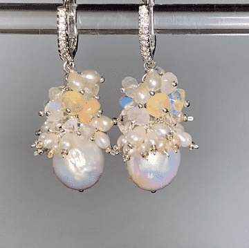 Baroque Edison Pearl & Opal Cluster Earrings in Sterling Silver - Elegant Vintage Jewelry for Women, Perfect for Weddings, Parties & Special Occasions