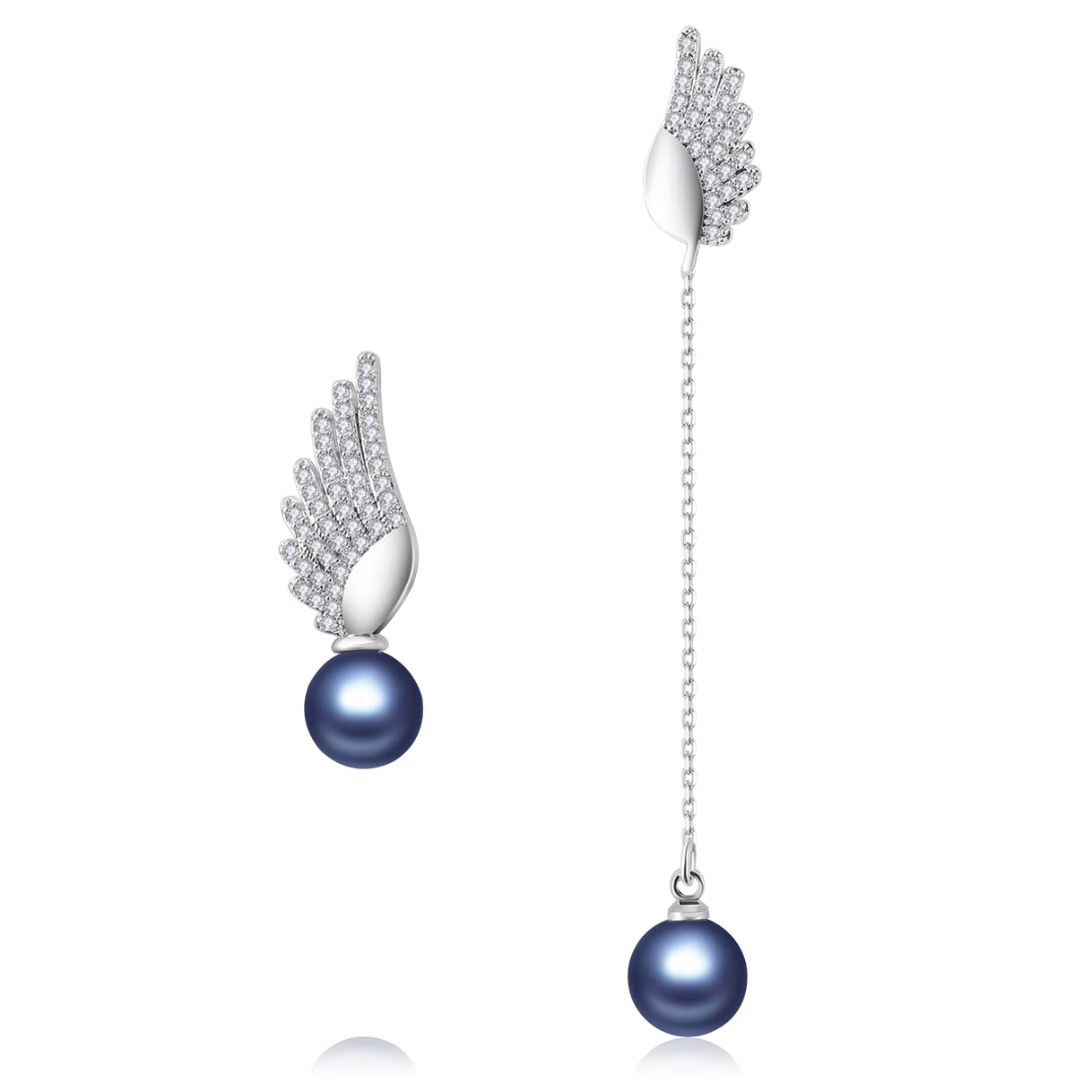 Richapex Asymmetrical Pearl Drop Dangle Earrings - 925 Sterling Silver Frosted Crystal Wing Angel Earrings | Hypoallergenic Jewelry for Women | Perfect Anniversary & Birthday Gift | Elegant for Parties, Weddings & Date Nights