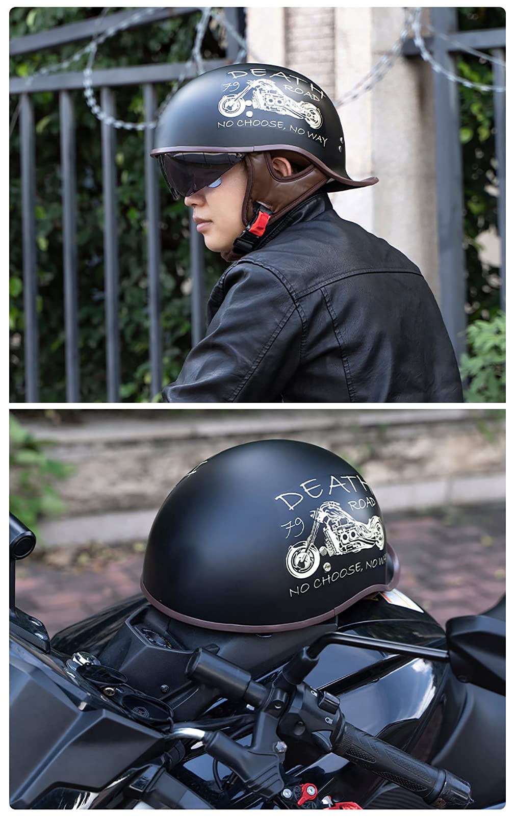 German Style DOT Approved Motorcycle Half Helmet for Men & Women - UV Visor, Vintage Skull Cap Design - Perfect for Scooter, Moped & Cruiser Riders - Ideal for Urban Commuting & Leisure Riding