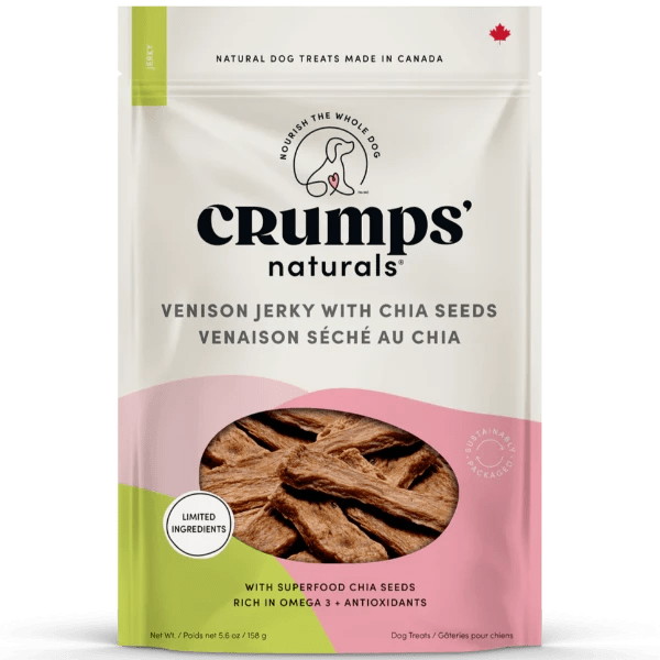 Crump's Naturals Venison Chia Jerky Dog Treats - High Protein, Grain-Free Snacks for Dogs - Perfect for Training, Rewards & Outdoor Adventures