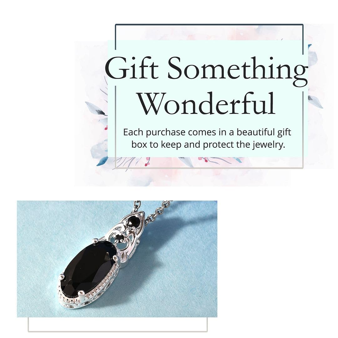 Shop LC Platinum Plated 925 Sterling Silver Black Spinel Necklace for Women - 20 Inch Elegant Promise Birthday Gift for Her | Perfect for Anniversaries, Date Nights & Special Occasions