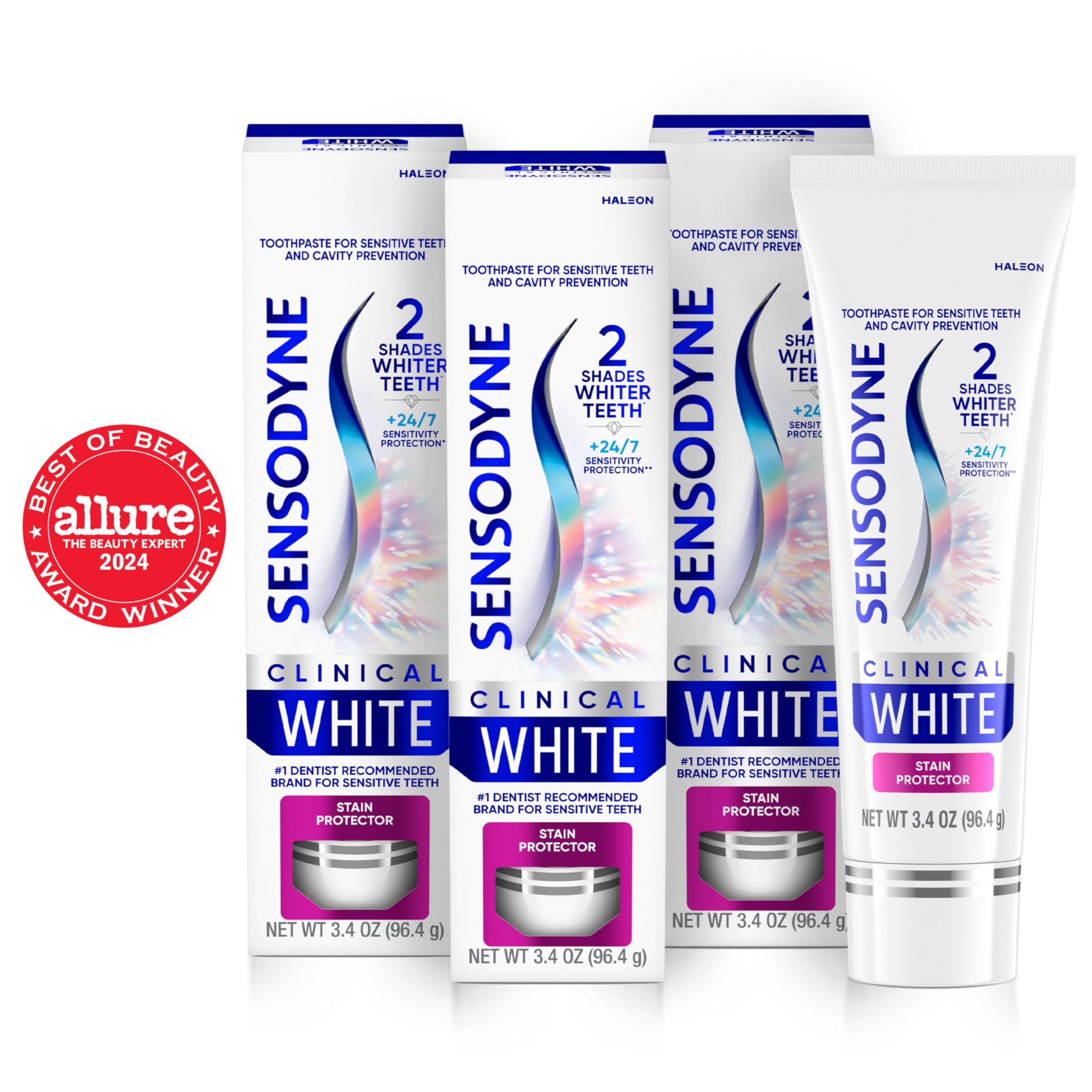 Sensodyne Clinical White Toothpaste for Sensitive Teeth - Clinically Proven Whitening & Stain Protection, 3.4 oz (Pack of 3) | Gentle Teeth Whitening Solution for Daily Oral Care & Stain Removal