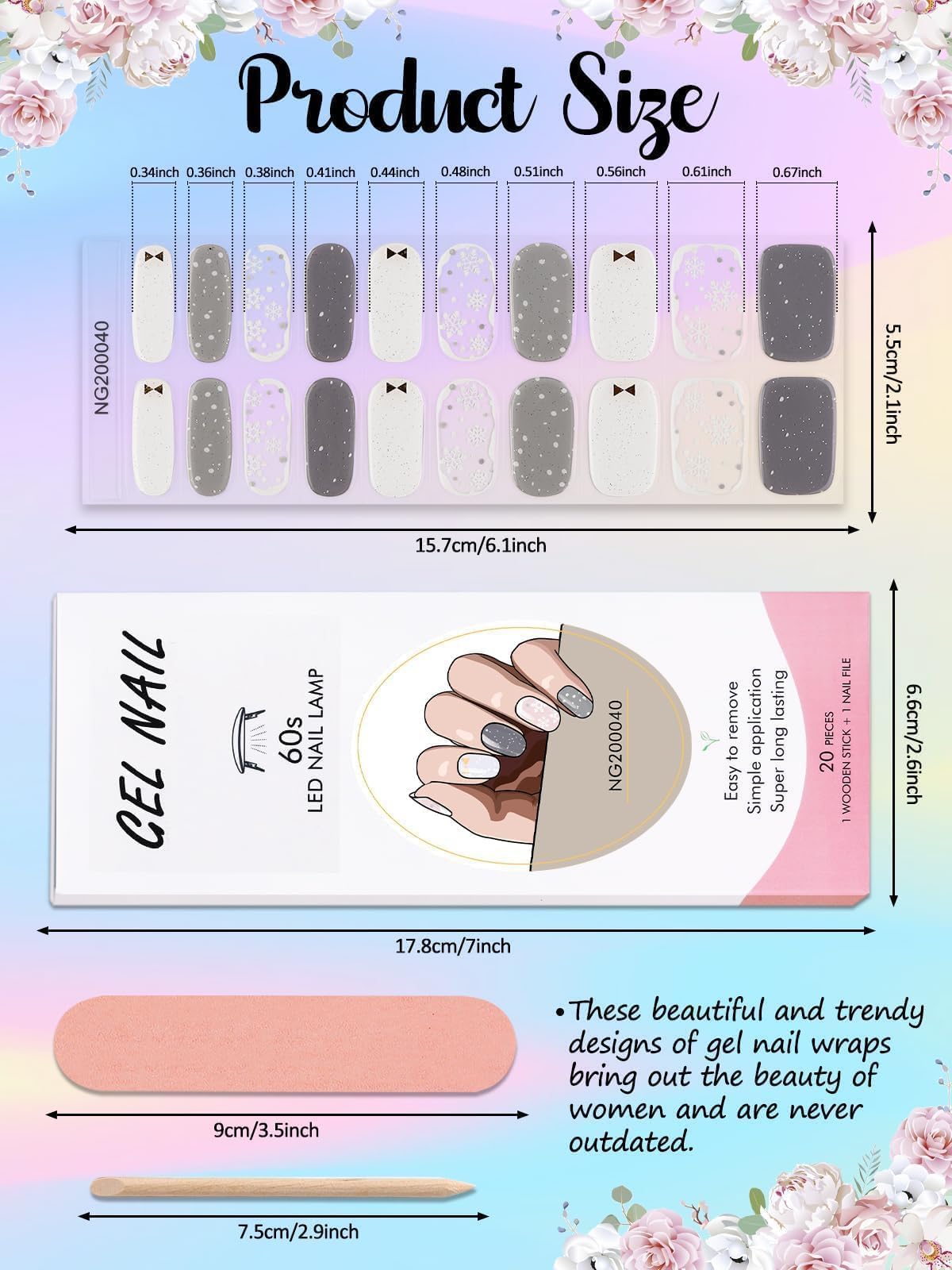 Kalolary Snowflake Gel Nail Strips - Winter Nail Art Stickers with Nail File & Stick | Long-Lasting Gel Polish Wraps for UV/LED Lamp | Perfect for Holiday Parties, Christmas Nail Designs & Winter Manicures