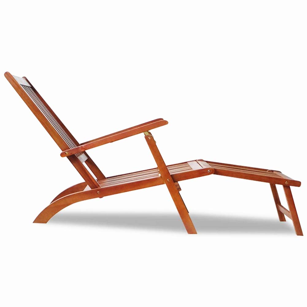 Premium Acacia Wood Outdoor Lounge Chair with Adjustable Footrest - 66