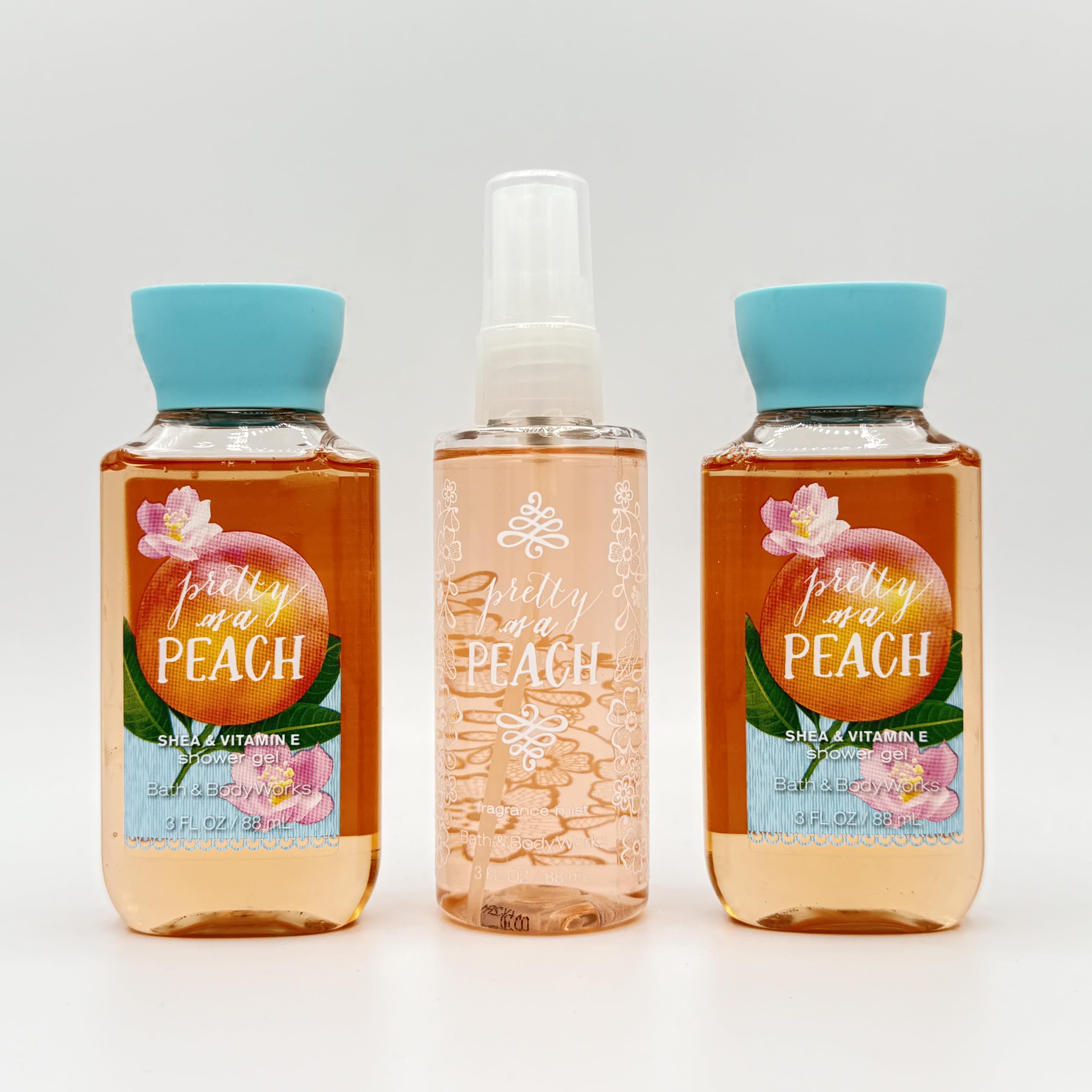 Pretty As A Peach 3-Piece Travel Size Bath Set - 2 Shower Gels & 1 Body Mist | Perfect for Vacation, Gym Bag & On-The-Go Refreshment