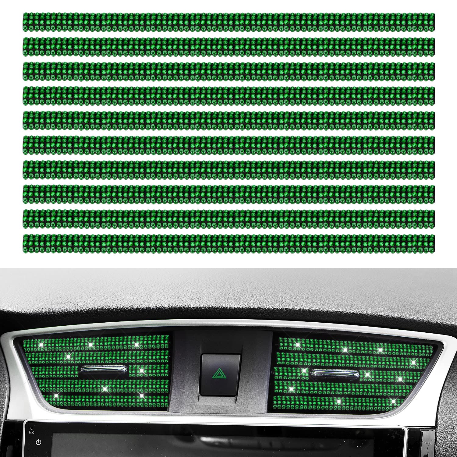 10PCS Rhinestone Bling Car Vent Outlet Trim - Sparkling Air Conditioner Vent Cover for Car Interior Decoration & Styling (Green) | Perfect for Car Accessories, Gift Ideas & Automotive Customization