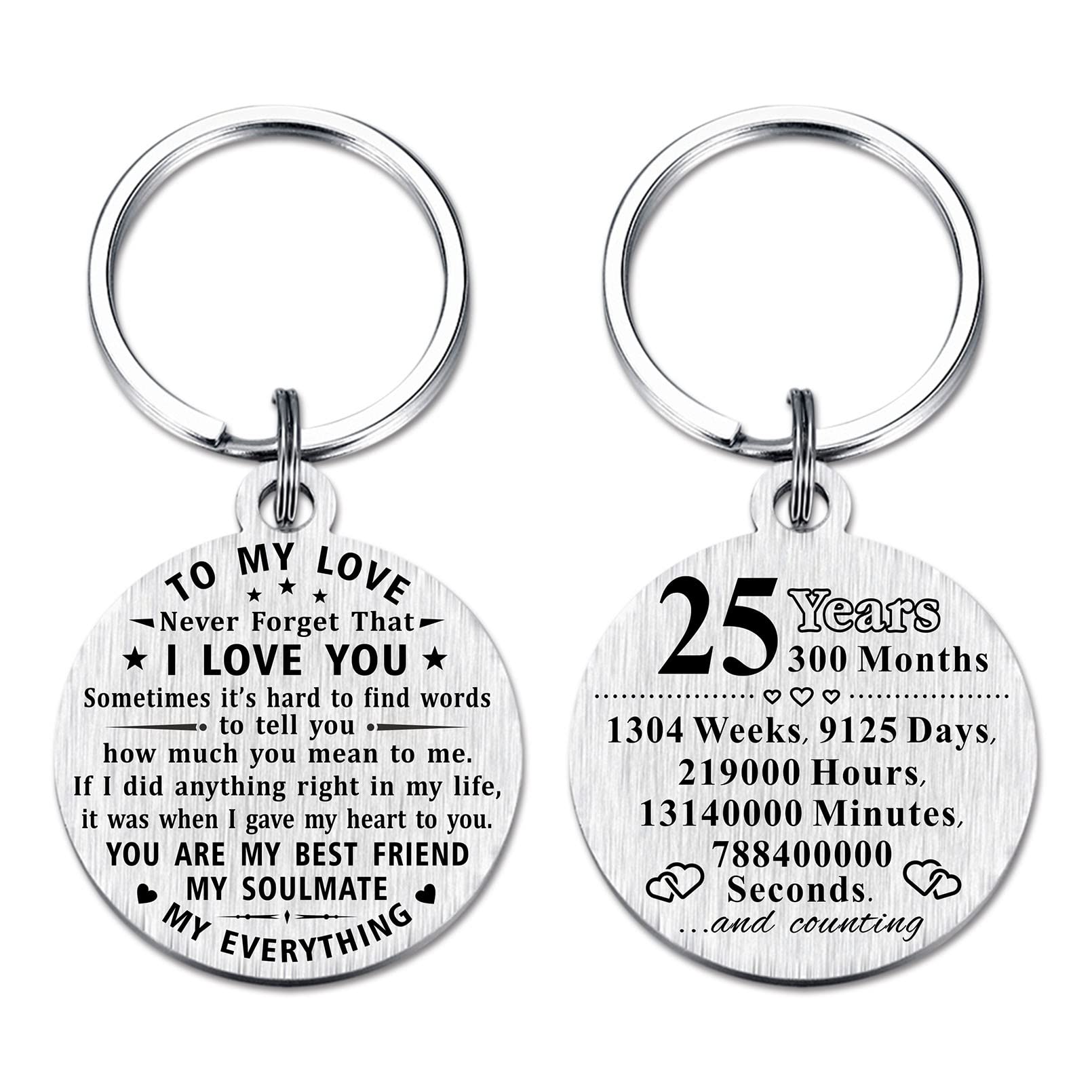 ABNTY 25th Anniversary Keychain Gift - Engraved Steel Keepsake for 25 Year Wedding Anniversary - Perfect Gift for Husband, Wife, Couples - Great for Anniversary Parties, Romantic Gifts & Milestone Celebrations