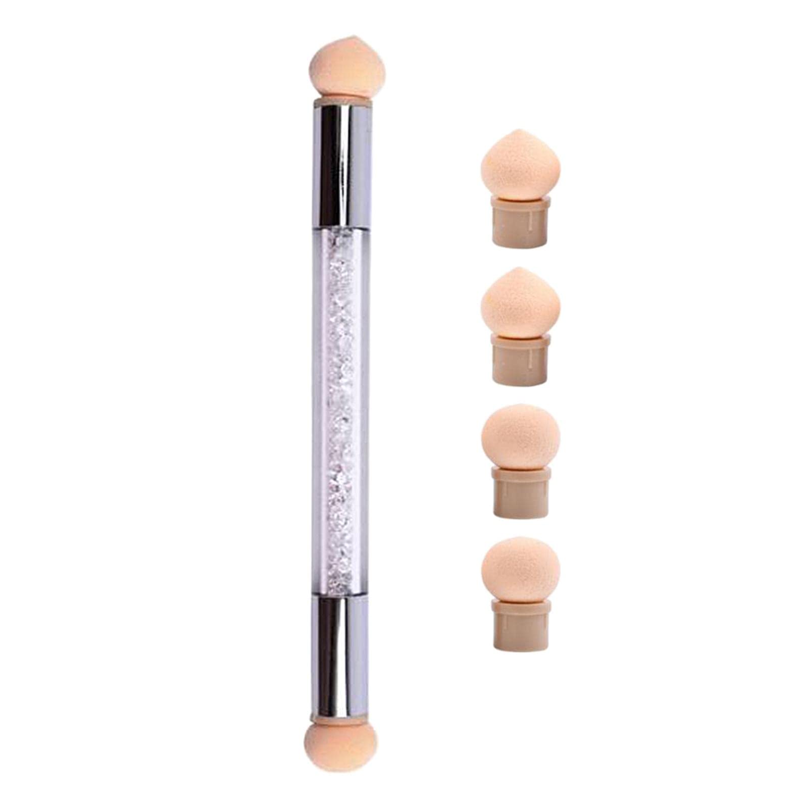 Double Headed Nail Sponge Brush with Rhinestone Acrylic Handle - Ombre Nail Design Pen for Professional & DIY Manicures - Washable & Reusable Nail Art Tool for Salon, Home Use & Nail Art Enthusiasts