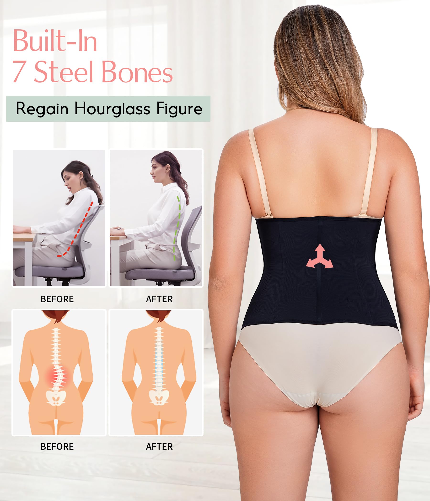 MERYOSZ Women's Waist Trainer Corset - Tummy Control Shapewear with Zipper & Breathable Design for Body Shaping, Posture Support & Workouts | Perfect for Gym, Daily Wear & Special Occasions