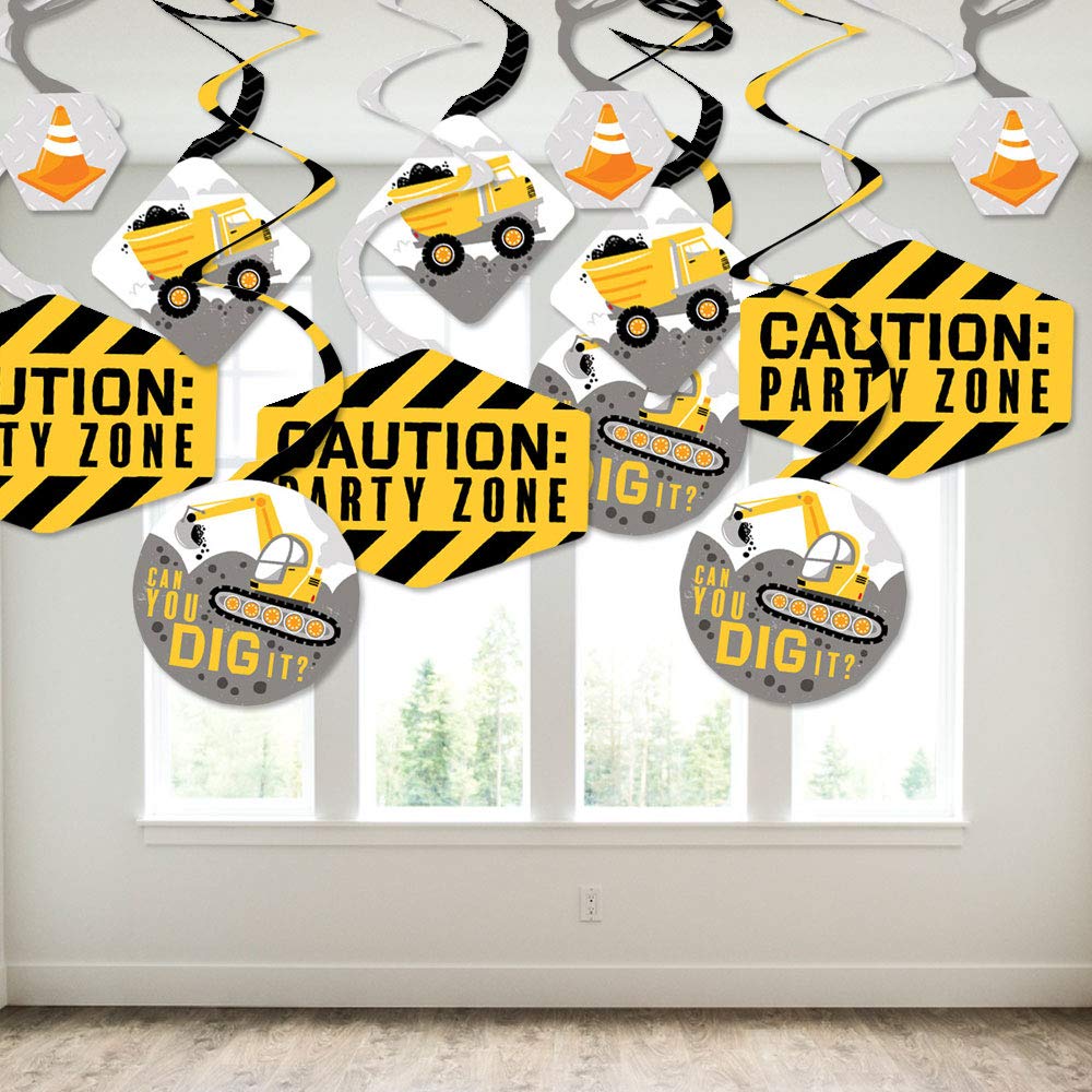 Big Dot of Happiness Dig It Construction Party Decorations - 40-Piece Hanging Swirls for Baby Showers & Birthday Parties | Perfect for Construction-Themed Events, Kids' Room Decor, and DIY Party Designs