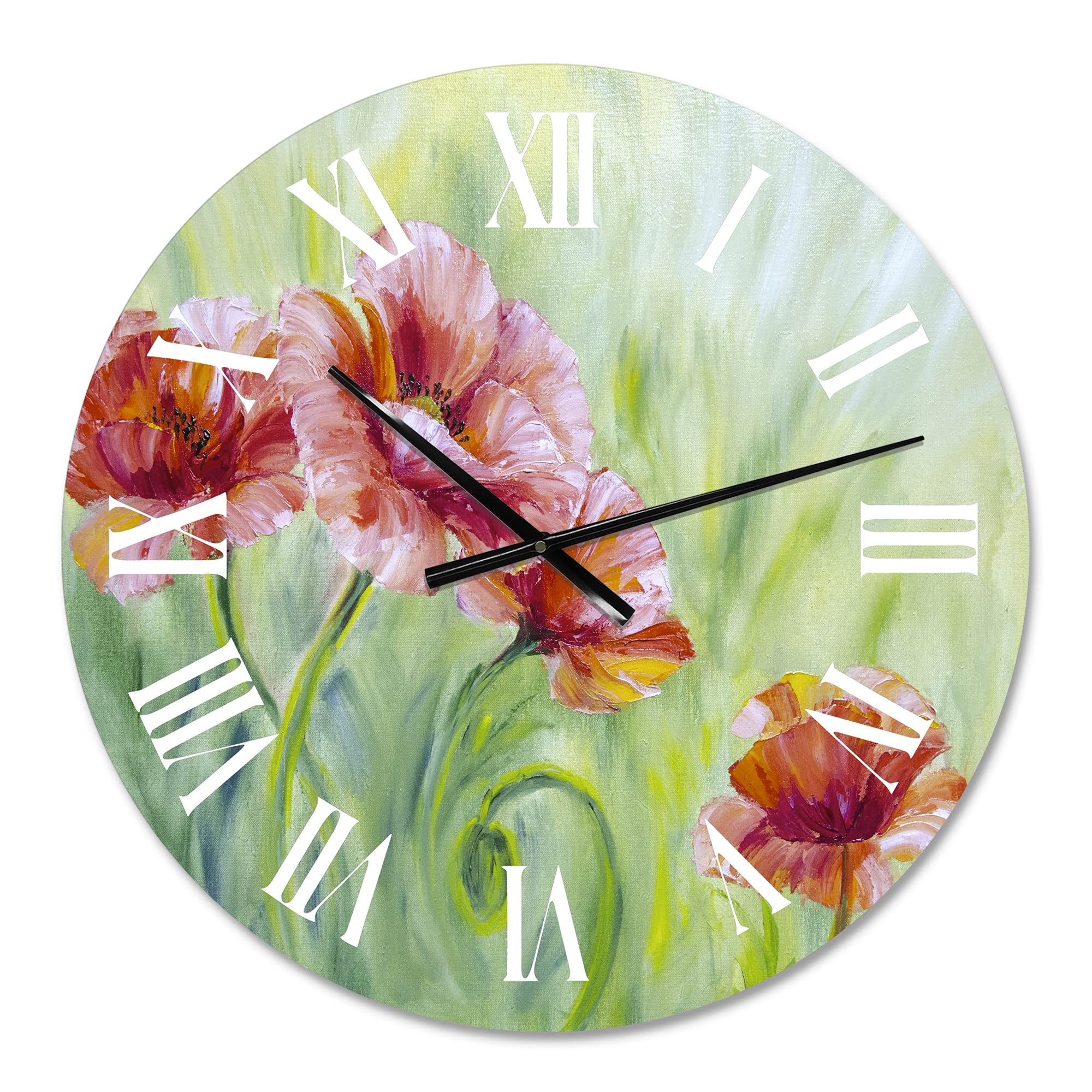 Large Floral Wall Clock - 'Red Blossoming Poppies II' Traditional Decor for Home & Office | Perfect for Living Room, Bedroom, and Workspace Décor