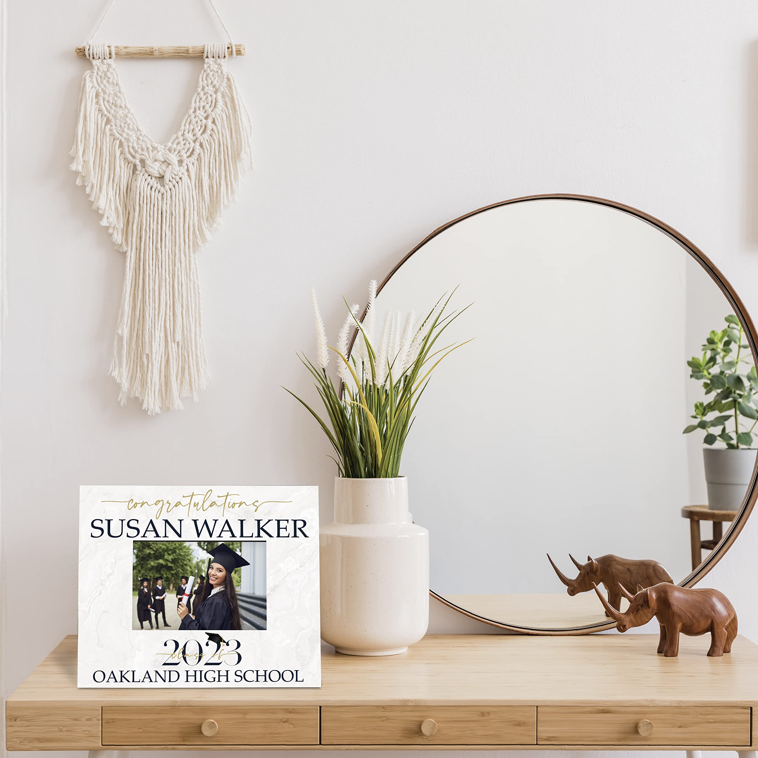 Personalized Graduation Picture Frame with Name & School - Custom 4x6 or 5x7 Photo Holder - Perfect Graduation Gift for High School, College & University Graduates (Class of 2023) - Great for Displaying Graduation Photos in Dorm Rooms, Offices or as Keepsake